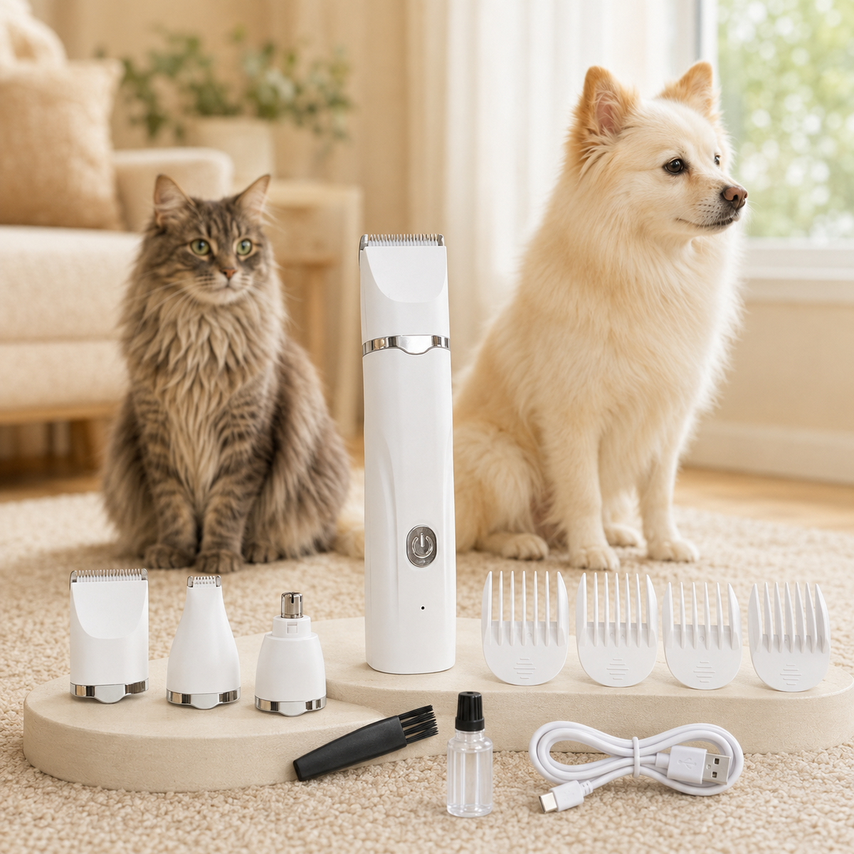 PYROEPLEEA 4-in-1 Dog Clippers & Pet Grooming Kit, 2-Speed Cordless Hair Trimmer with Paw Trimmer & Nail Grinder, White