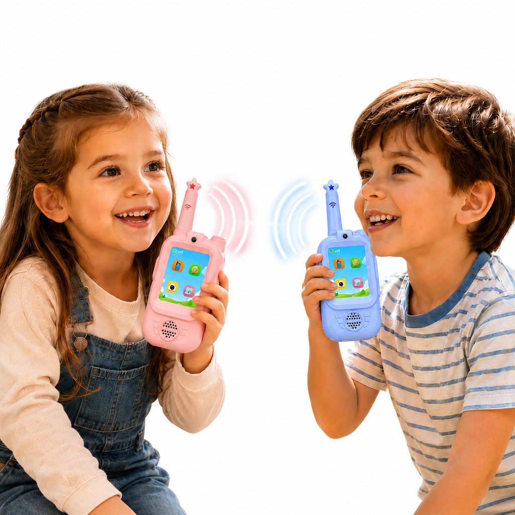 PYROEPLEEA Video Walkie Talkies for Kids 2 Pack, Rechargeable Long Range Two Way Radios with Screen, Camera & Voice Changer, Outdoor Toys