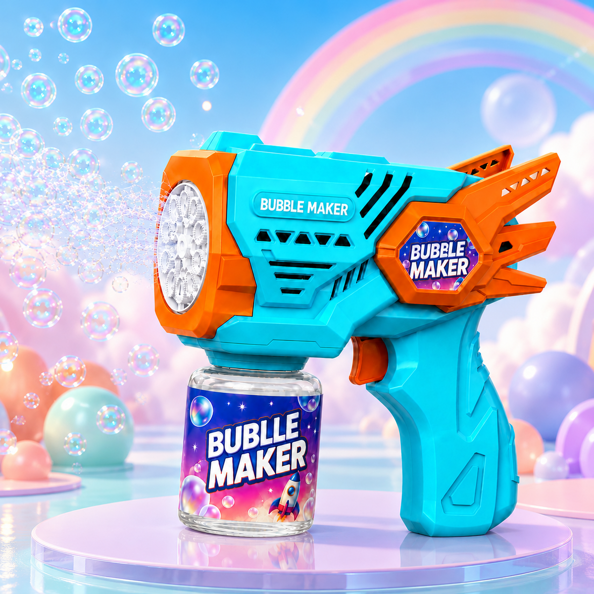 PYROEPLEEA Bubble Machine for Kids, Angel Wings Handheld Bubble Maker, USB Rechargeable Outdoor Bubble Toy for Boys Girls Ages 3+, Blue