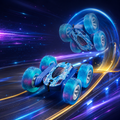 PYROEPLEEA Remote Control Car for Kids, 360° Double-Sided RC Stunt Car with Colorful LED Light-Up Wheels, Rechargeable Toy Gift for Boys and Girls, Blue