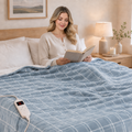 PYROEPLEEA Heated Throw Blanket 50 x 60 in, Flannel Sherpa, 6 Heat Settings, 1-12 Hour Auto Off, Machine Washable for Couch or Bed-Light Gray Plaid