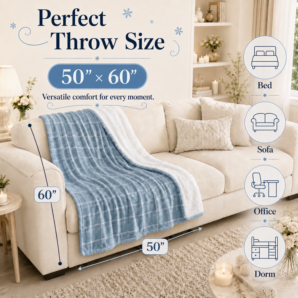 PYROEPLEEA Heated Throw Blanket 50 x 60 in, Flannel Sherpa, 6 Heat Settings, 1-12 Hour Auto Off, Machine Washable for Couch or Bed-Light Gray Plaid