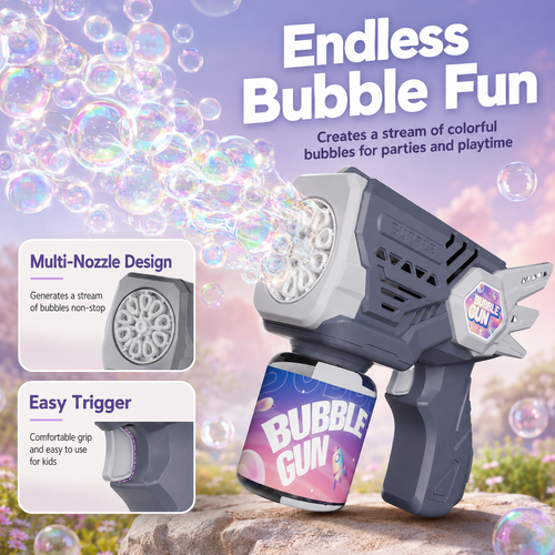 PYROEPLEEA Bubble Machine for Kids, Angel Wings Bubble Gun Toy for Boys Girls Toddlers, Gift for Summer Indoor Outdoor Wedding Birthday Party, Gray