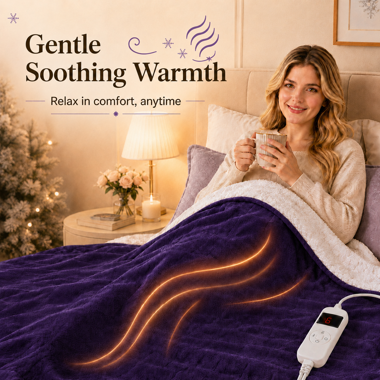 PYROEPLEEA Heated Throw Blanket 50 x 60 in, Flannel Sherpa, 6 Heat Settings, 1-12 Hour Auto Off, Machine Washable for Couch or Bed-Purple