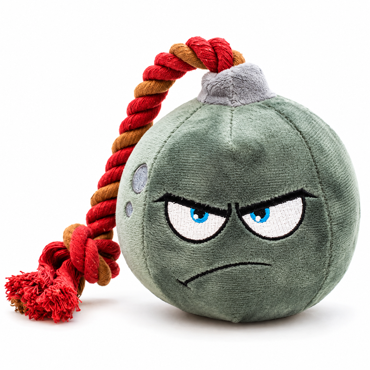 PYROEPLEEA Cartoon Bomb Squeaky Plush Dog Toy with Angry Face and Knotted RopeFuse, Green, Approx. 5 in Wide, Dog Birthday and Holiday Gift