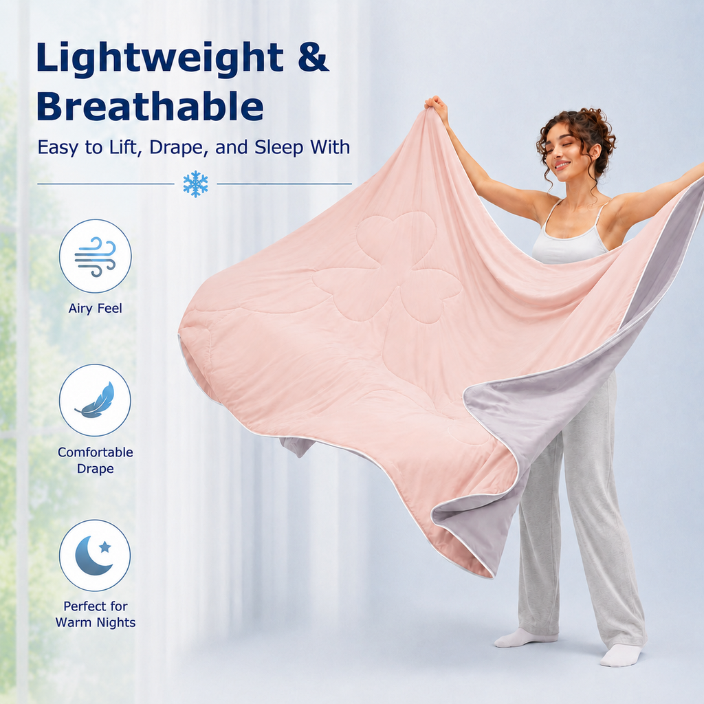 PYROEPLEEA 90" x 108" Cooling Blanket King Size for Hot Sleepers, Lightweight Breathable Soft Blanket for Night Sweats, Bed Sofa Travel, Clover Pink
