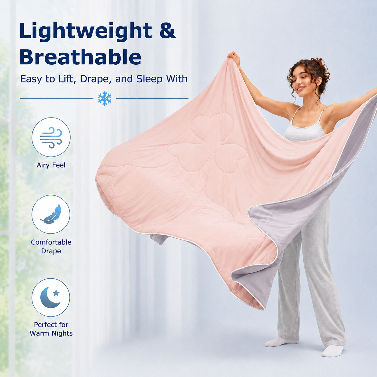 PYROEPLEEA 90" x 108" Cooling Blanket King Size for Hot Sleepers, Lightweight Breathable Soft Blanket for Night Sweats, Bed Sofa Travel, Clover Pink