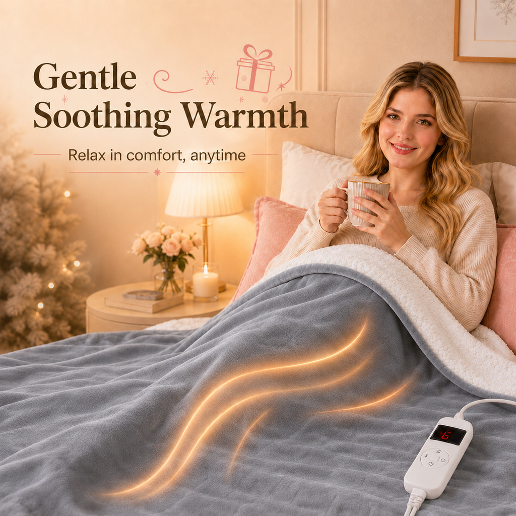 PYROEPLEEA Heated Throw Blanket 50 x 60 in, Flannel Sherpa, 6 Heat Settings, 1-12 Hour Auto Off, Machine Washable for Couch or Bed-Light Grey