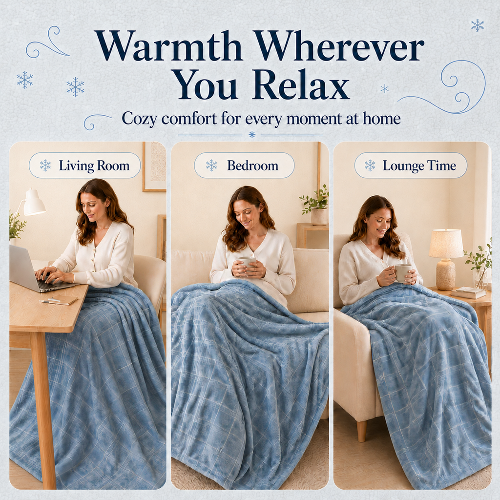 PYROEPLEEA Heated Throw Blanket 50 x 60 in, Flannel Sherpa, 6 Heat Settings, 1-12 Hour Auto Off, Machine Washable for Couch or Bed-Light Gray Plaid