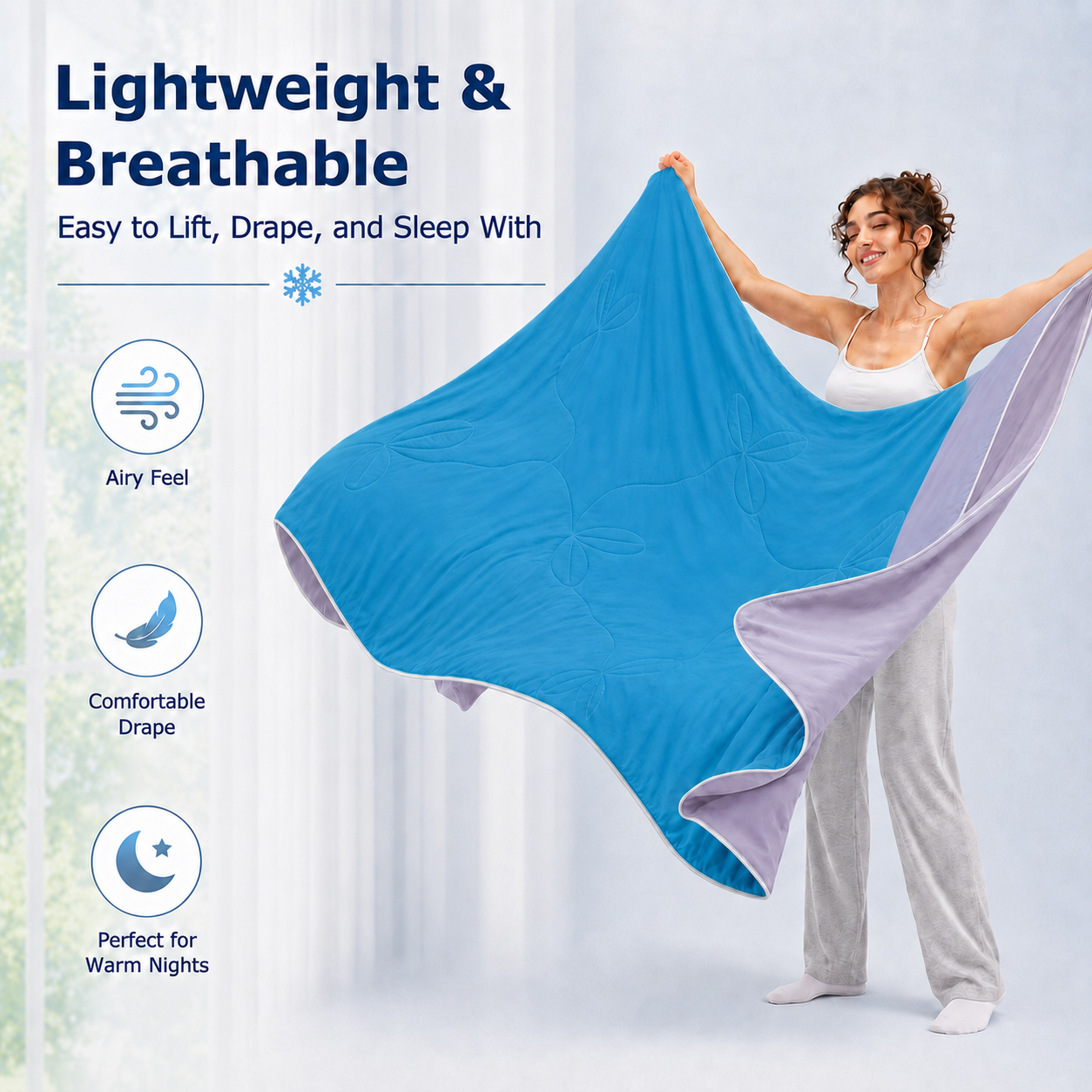 PYROEPLEEA 90" x 108" Cooling Blanket King Size for Hot Sleepers, Lightweight Breathable Soft Blanket for Night Sweats, Bed Sofa Travel, Leaves Blue
