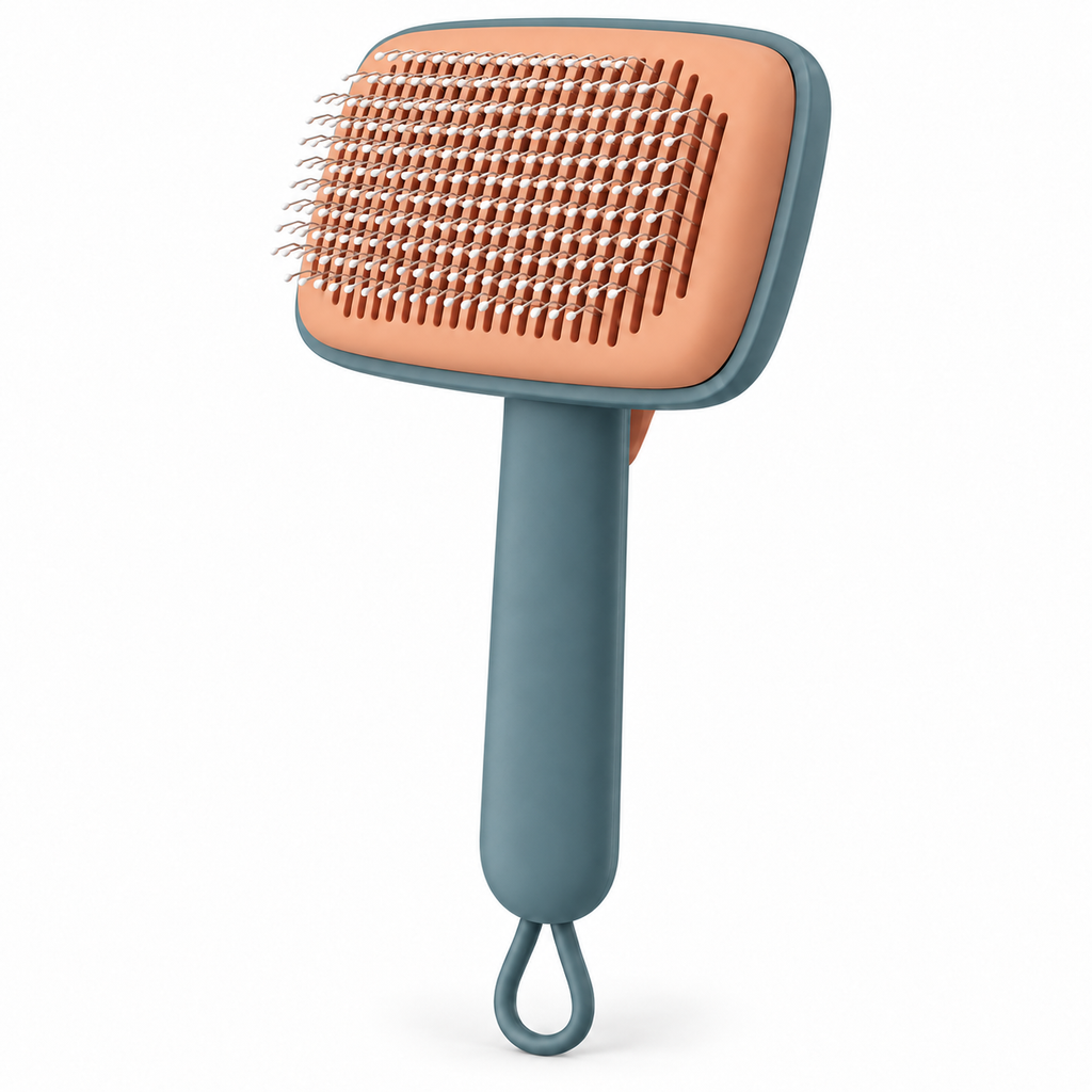 PYROEPLEEA Self-Cleaning Slicker Brush for Dogs and Cats, Push-Button Pet Grooming Tool, Green, 1 Count