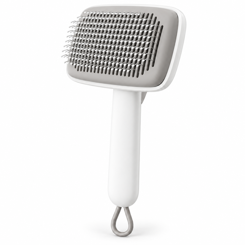 PYROEPLEEA Self-Cleaning Slicker Brush for Dogs and Cats, Push-Button Pet Grooming Tool, White, 1 Count