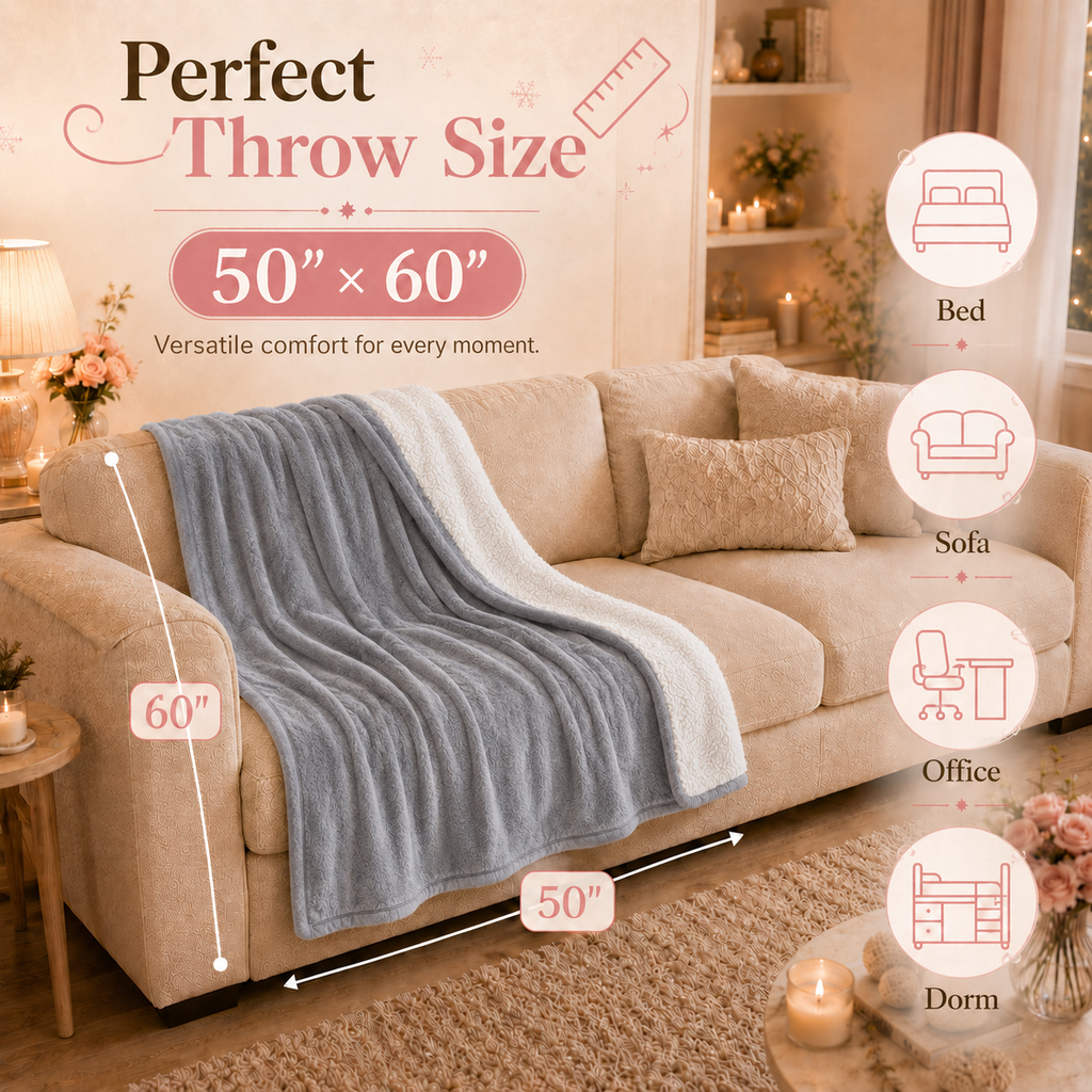 PYROEPLEEA Heated Throw Blanket 50 x 60 in, Flannel Sherpa, 6 Heat Settings, 1-12 Hour Auto Off, Machine Washable for Couch or Bed-Light Grey