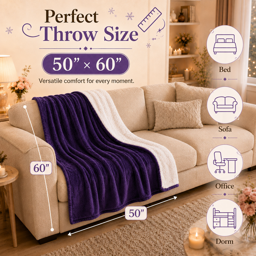 PYROEPLEEA Heated Throw Blanket 50 x 60 in, Flannel Sherpa, 6 Heat Settings, 1-12 Hour Auto Off, Machine Washable for Couch or Bed-Purple
