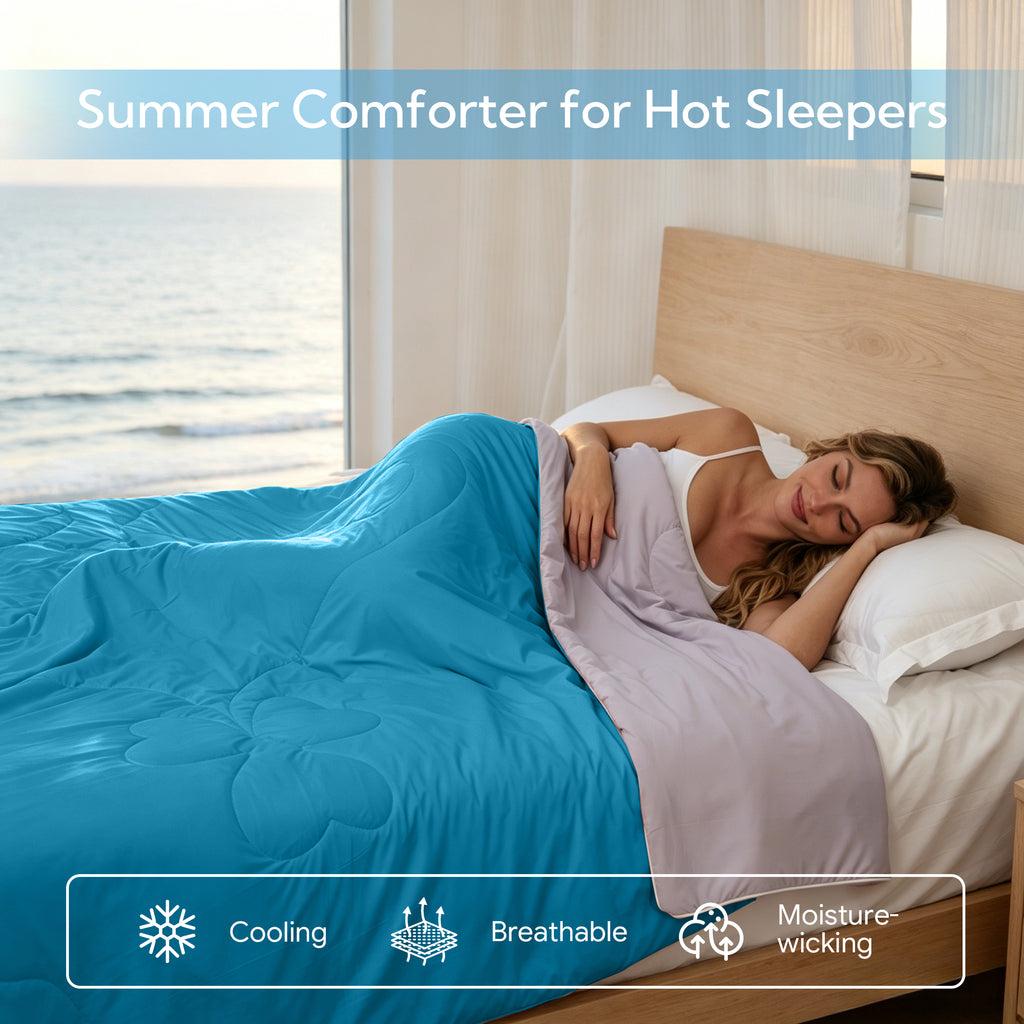 PYROEPLEEA Cooling Blanket for Hot Sleepers Twin Size (60" x 80"), Lightweight Breathable Summer Cooling Comforter for Night Sweats, Clover Blue