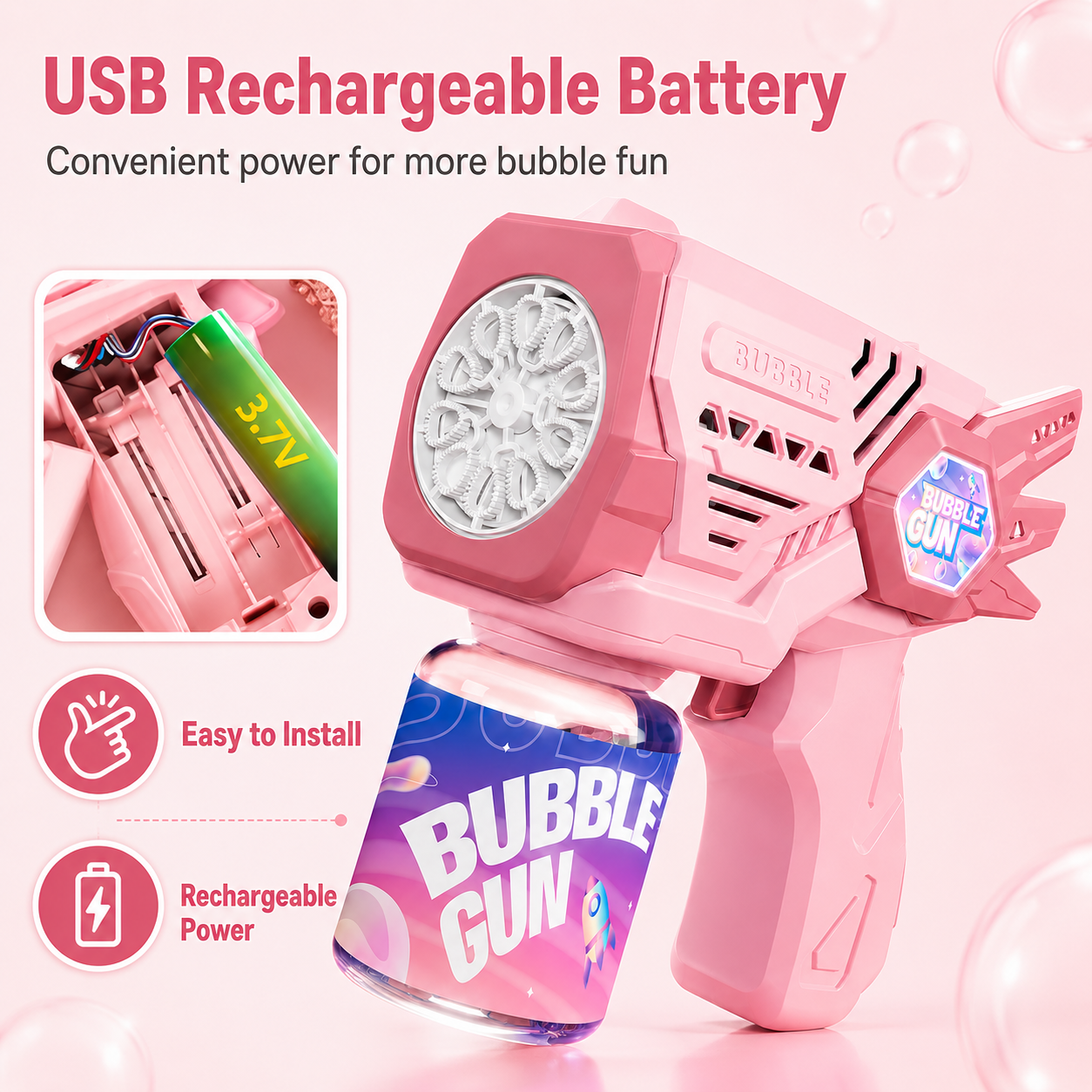 PYROEPLEEA Electric Bubble Gun, Pink 10-Hole High Output Automatic Portable Bubble Blaster, Kids Outdoor Play Toy