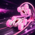 PYROEPLEEA Remote Control Car for Kids, 360° Double-Sided RC Stunt Car with Colorful LED Light-Up Wheels, Rechargeable Toy Gift for Boys and Girls, Pink