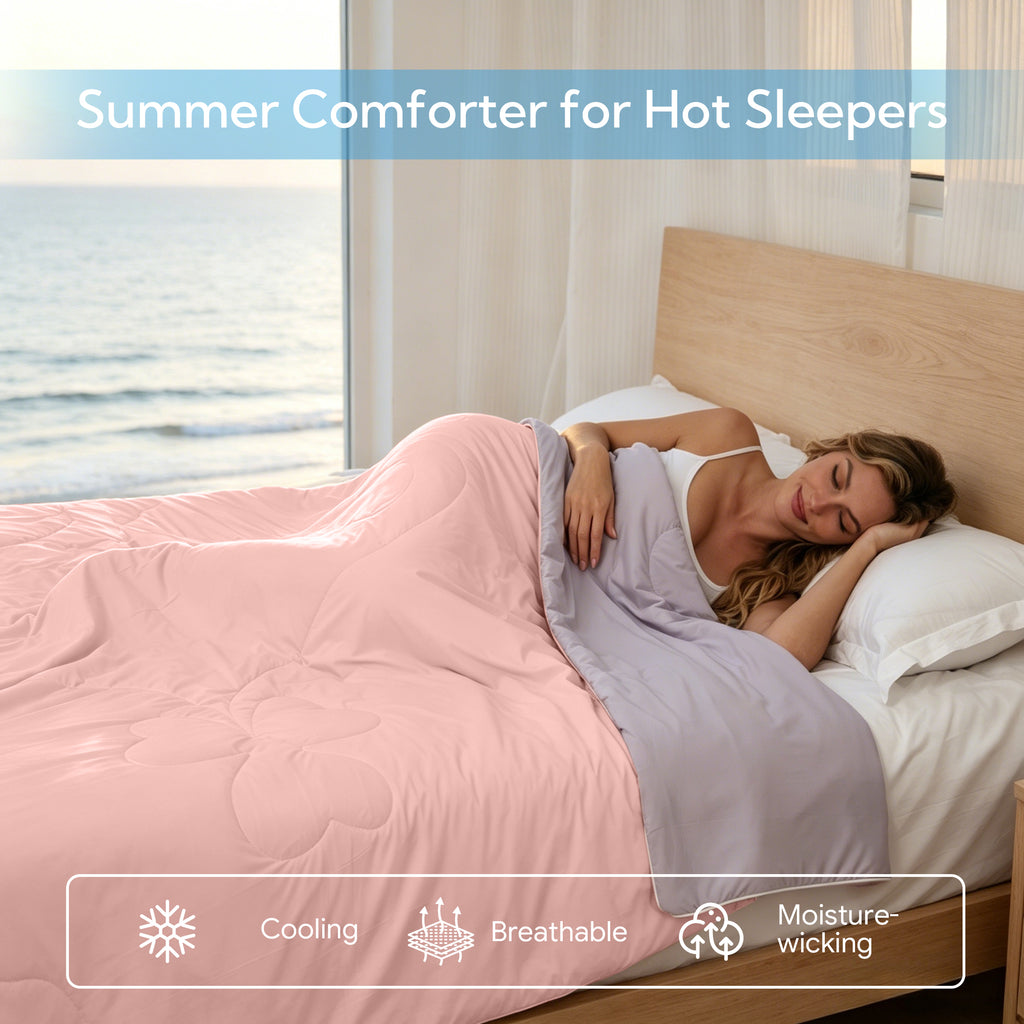 PYROEPLEEA Cooling Blanket for Hot Sleepers Queen Size (90" x 90"), Lightweight Breathable Summer Cooling Comforter for Night Sweats, Clover Pink