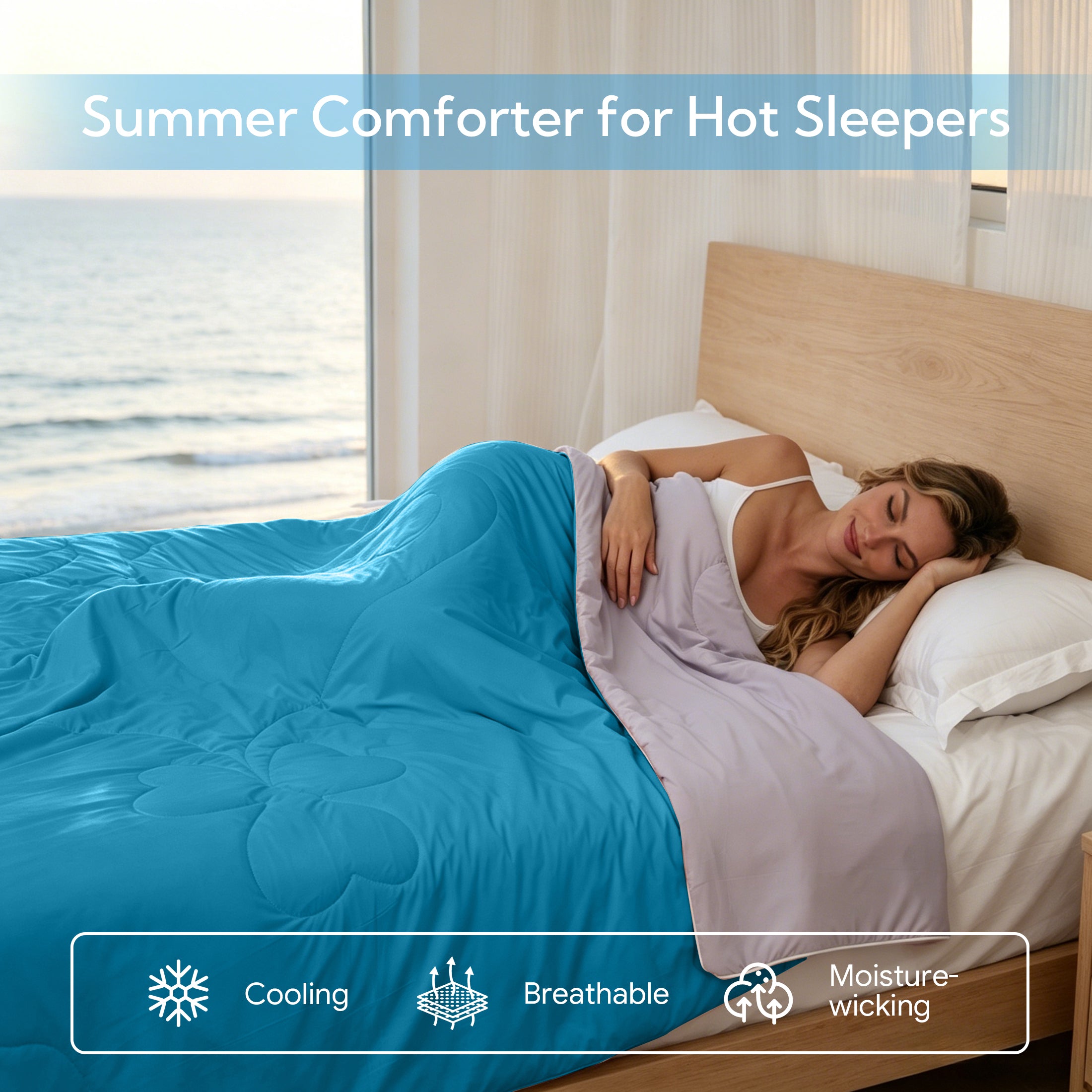 PYROEPLEEA Cooling Blanket for Hot Sleepers King Size (90" x 108"), Lightweight Breathable Summer Cooling Comforter for Night Sweats, Clover Blue