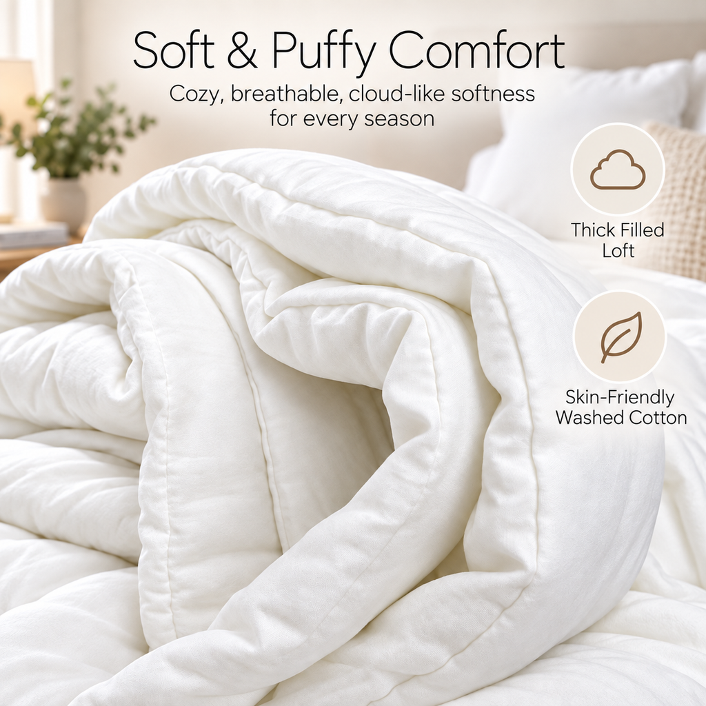 PYROEPLEEA All Season Comforter King 104 x 90 Inches, Ultra Soft Brushed Microfiber Down Alternative Comforter, Lightweight Wave Quilted Bedding, Machine Washable, White
