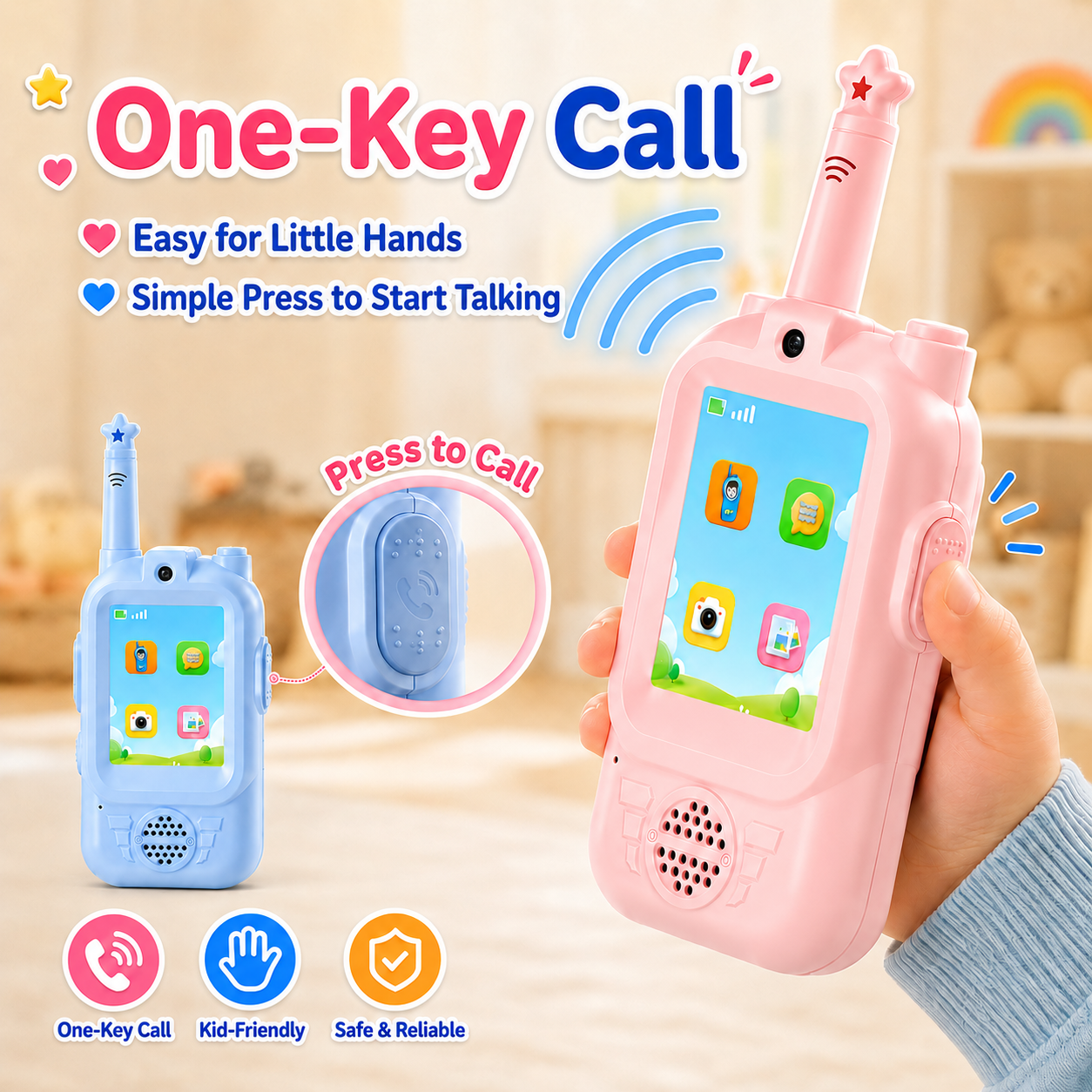 PYROEPLEEA Video Walkie Talkies for Kids 2 Pack, Rechargeable Long Range Two Way Radios with Screen, Camera & Voice Changer, Outdoor Toys
