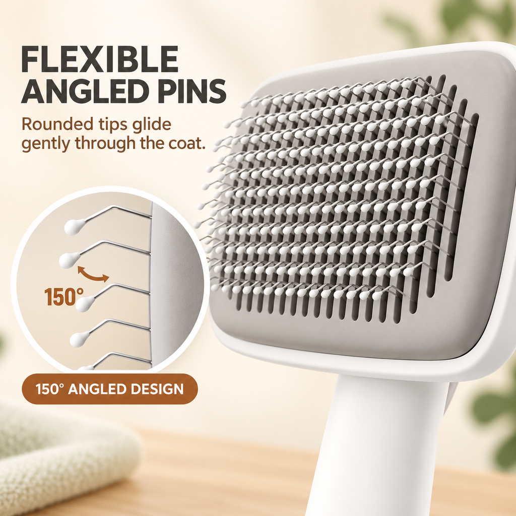 PYROEPLEEA Self-Cleaning Slicker Brush for Dogs and Cats, Push-Button Pet Grooming Tool, White, 1 Count