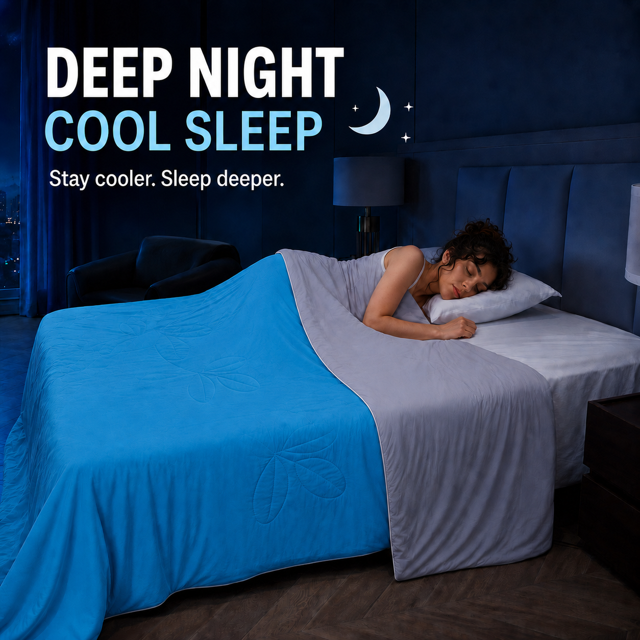 PYROEPLEEA 90" x 108" Cooling Blanket King Size for Hot Sleepers, Lightweight Breathable Soft Blanket for Night Sweats, Bed Sofa Travel, Leaves Blue