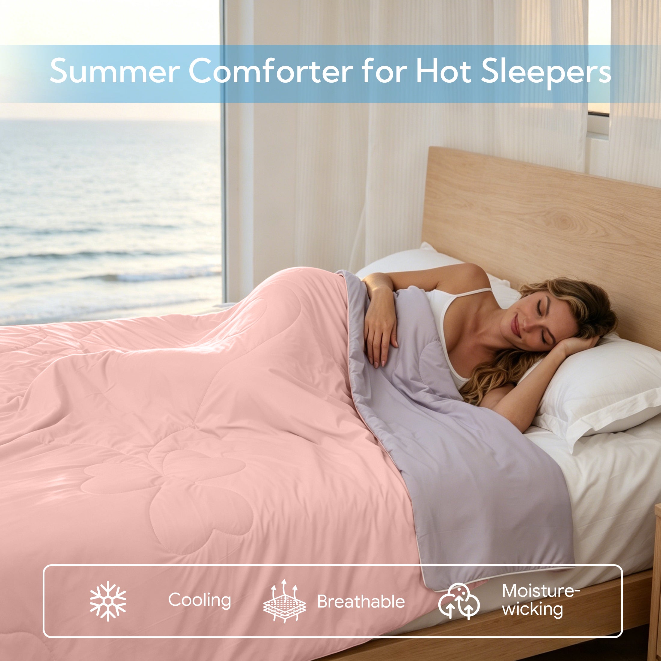 PYROEPLEEA Cooling Blanket for Hot Sleepers King Size (90" x 108"), Lightweight Breathable Summer Cooling Comforter for Night Sweats, Clover Pink