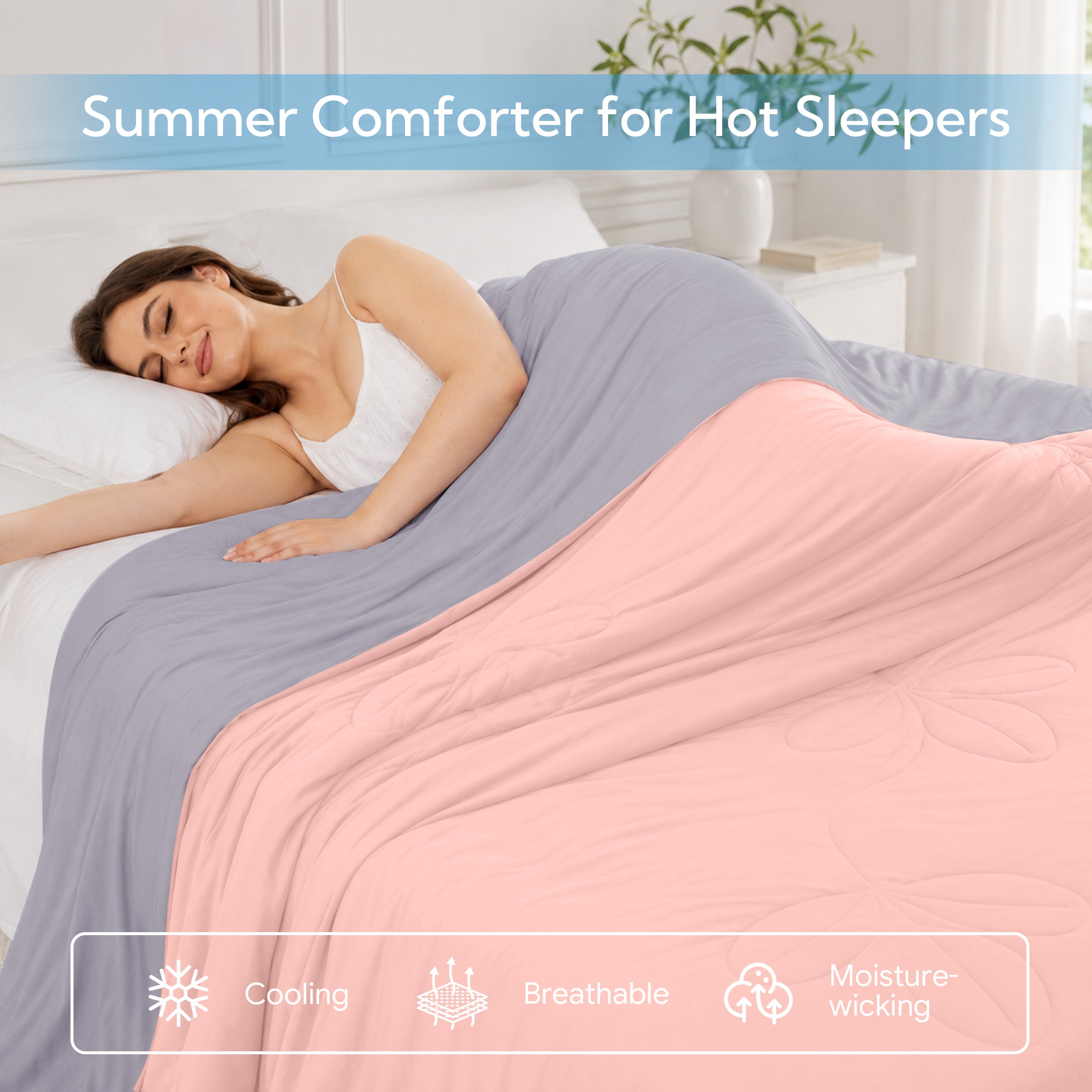 PYROEPLEEA Cooling Blanket for Hot Sleepers King Size (90" x 108"), Lightweight Breathable Summer Cooling Comforter for Night Sweats, Feather Pink