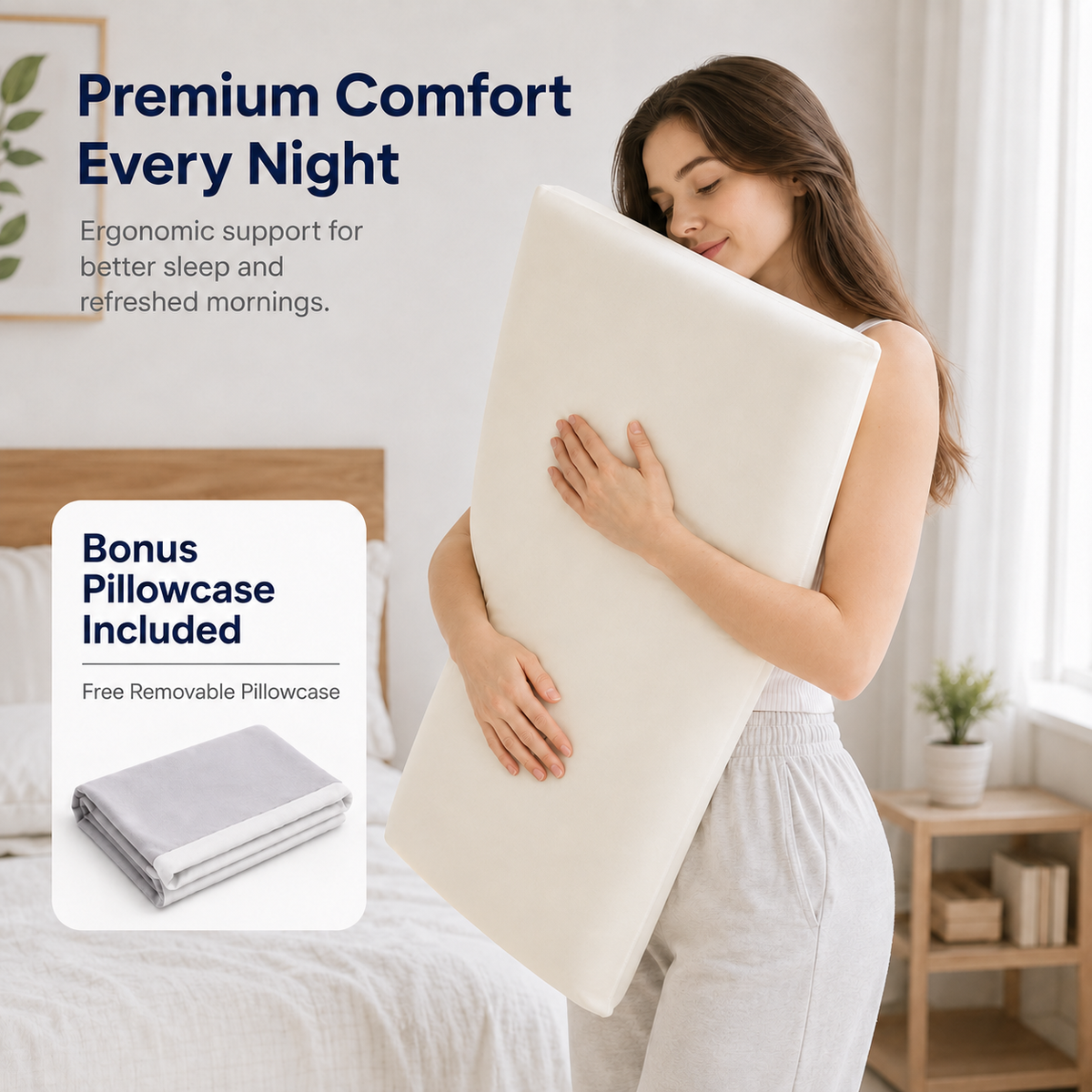 PYROEPLEEA Cooling Memory Foam Pillow Queen Size, Supportive Slow Rebound Bed Pillow with Dual-Sided Cool & Plush Cover, Neck Support Pillow for Side Back Stomach Sleepers