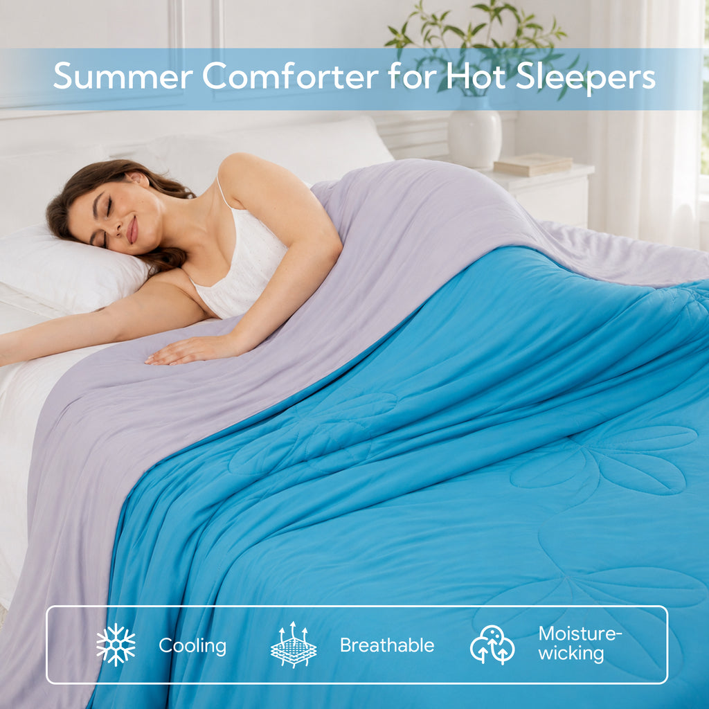 PYROEPLEEA Cooling Blanket for Hot Sleepers Twin Size (60" x 80"), Lightweight Breathable Summer Cooling Comforter for Night Sweats, Feather Blue