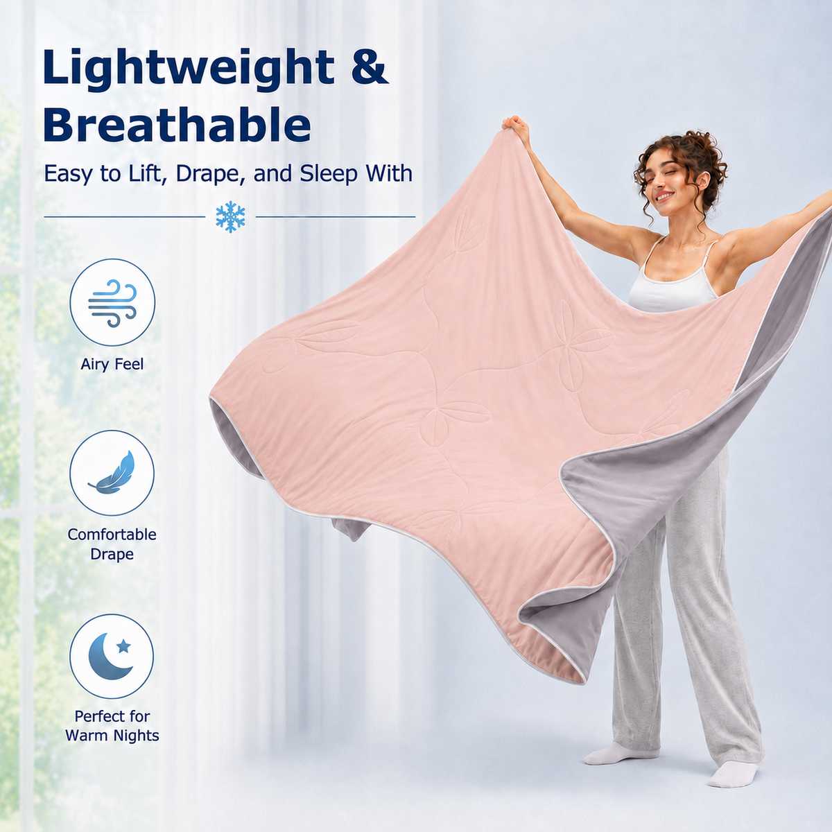 PYROEPLEEA 90" x 90" Cooling Blanket Queen Size for Hot Sleepers, Lightweight Breathable Soft Blanket for Night Sweats, Bed Sofa Travel, Leaves Pink