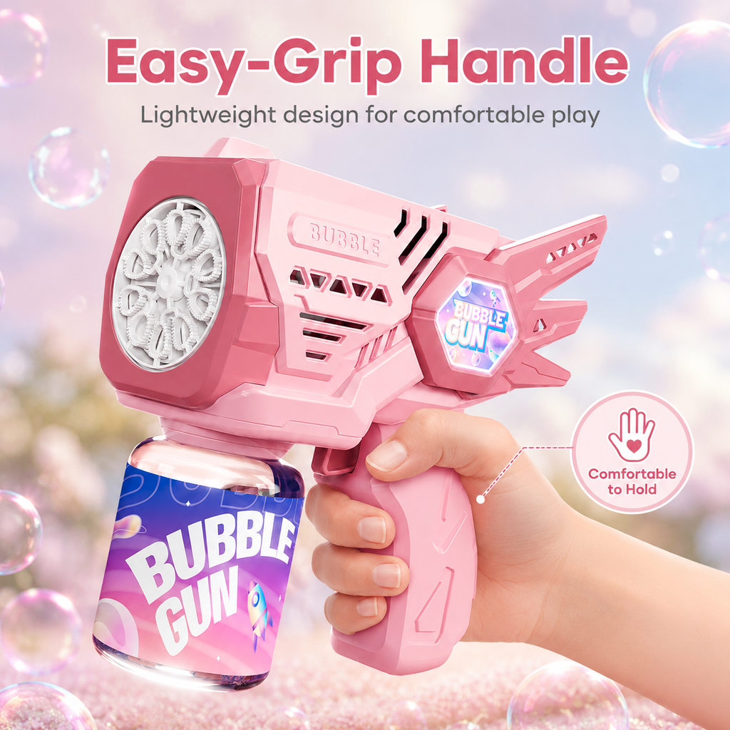 PYROEPLEEA Electric Bubble Gun, Pink 10-Hole High Output Automatic Portable Bubble Blaster, Kids Outdoor Play Toy