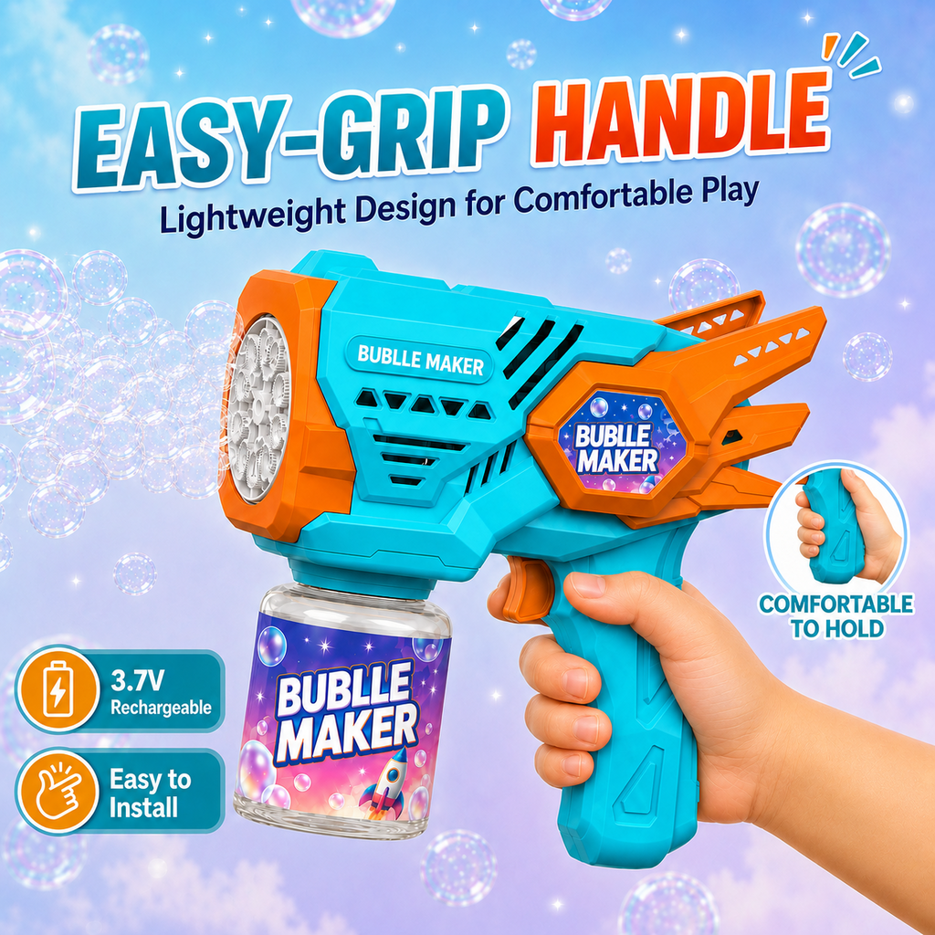 PYROEPLEEA Bubble Machine for Kids, Angel Wings Handheld Bubble Maker, USB Rechargeable Outdoor Bubble Toy for Boys Girls Ages 3+, Blue