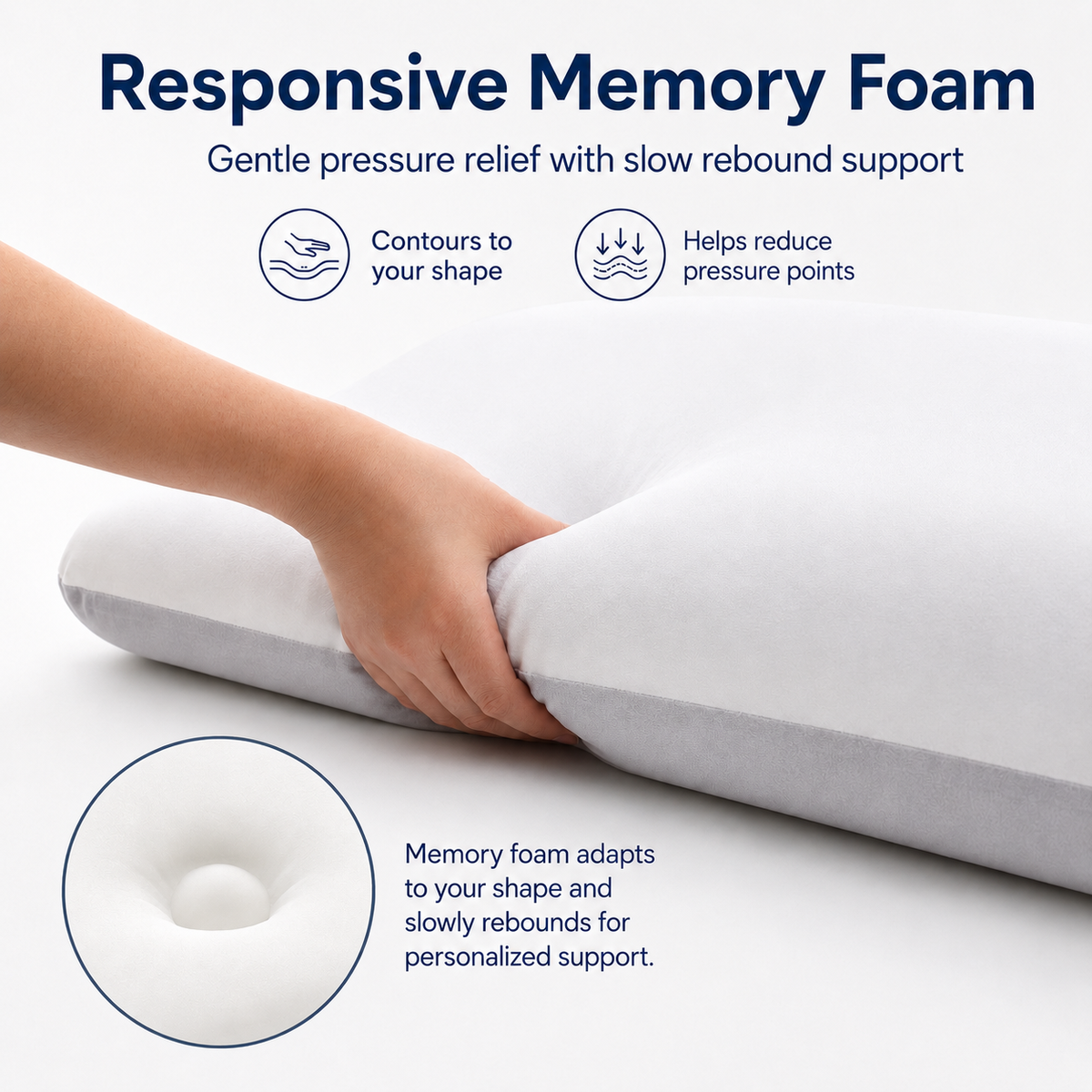 PYROEPLEEA Cooling Memory Foam Pillow Queen Size, Supportive Slow Rebound Bed Pillow with Dual-Sided Cool & Plush Cover, Neck Support Pillow for Side Back Stomach Sleepers