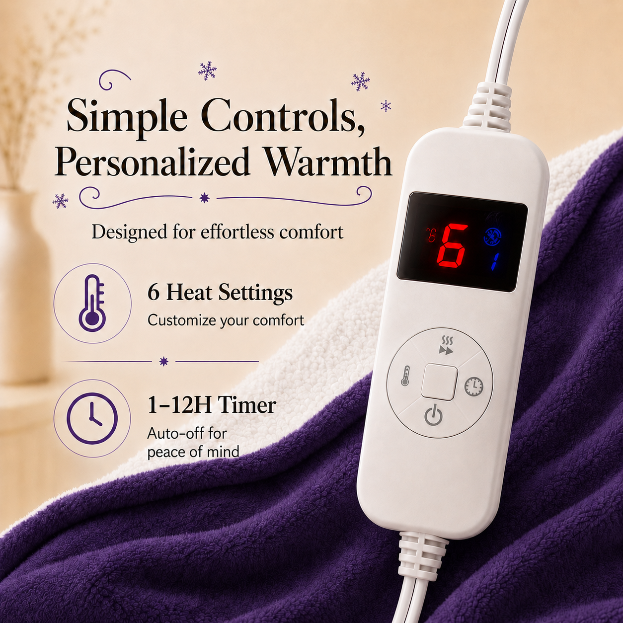 PYROEPLEEA Heated Electric Blanket Full Size 72 x 84 in, Flannel Sherpa, 6 Heat Settings, 1-12 Hr Auto Off, Machine Washable for Bed or Couch-Purple