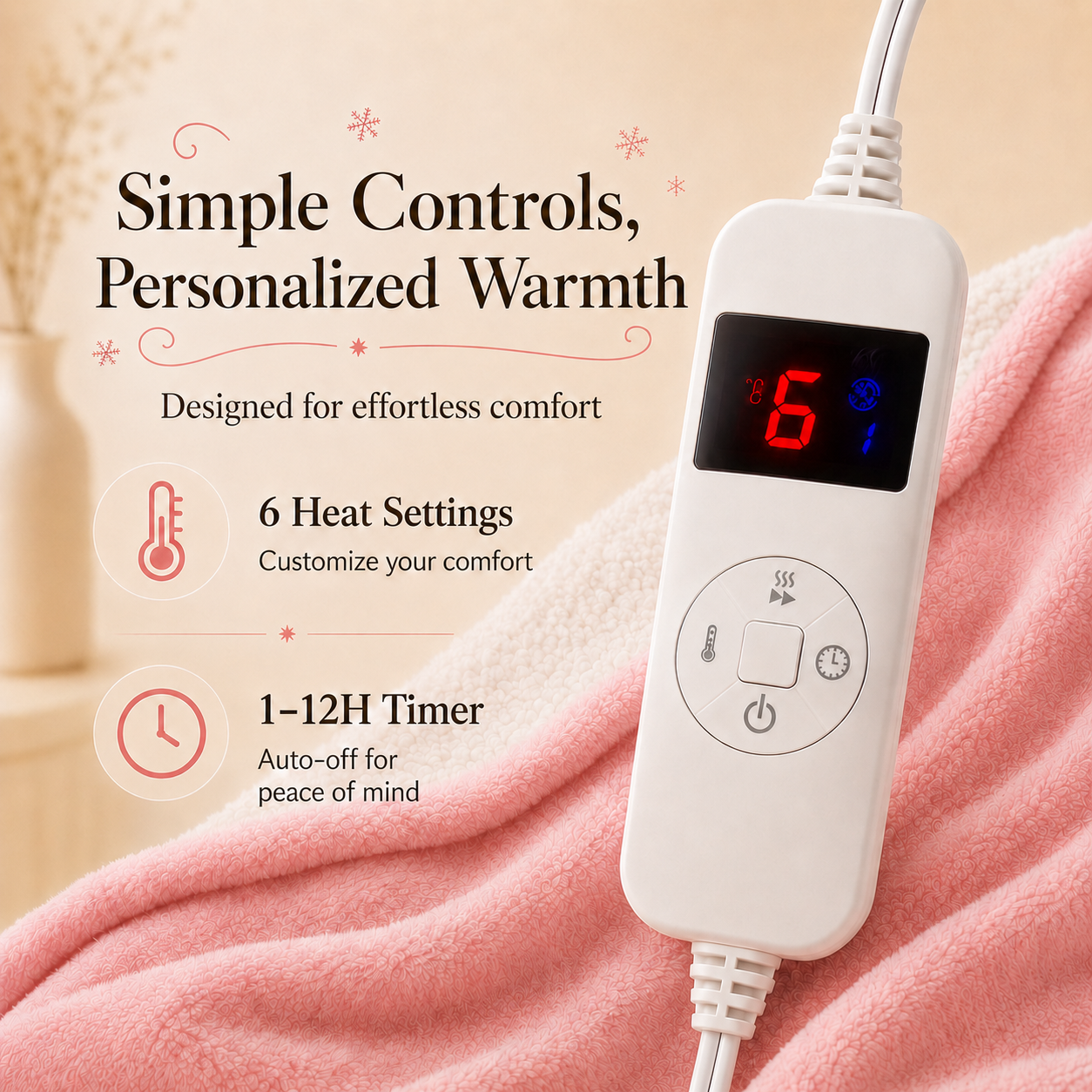PYROEPLEEA Heated Throw Blanket 50 x 60 in, Flannel Sherpa, 6 Heat Settings, 1-12 Hour Auto Off, Machine Washable for Couch or Bed-Pink