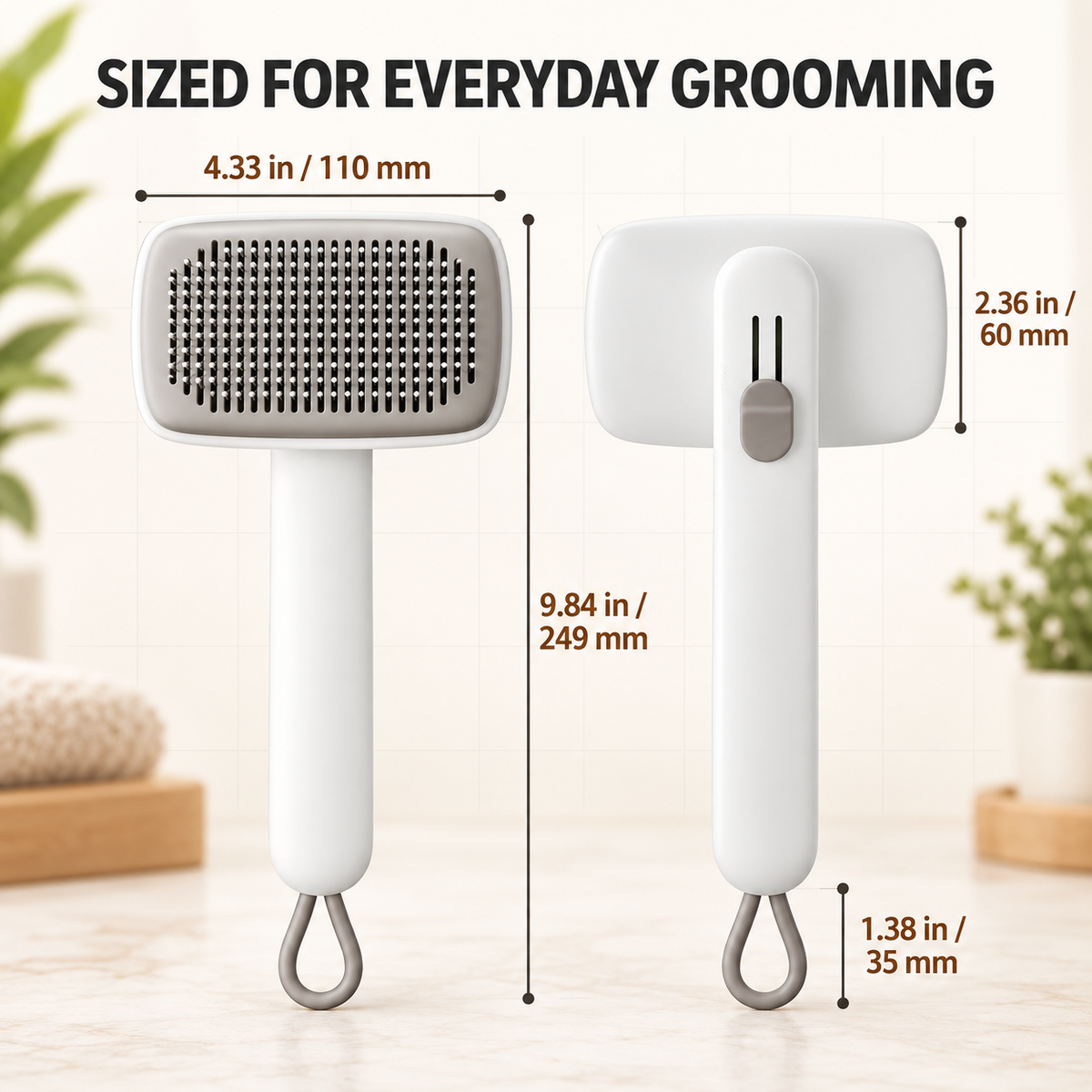 PYROEPLEEA Self-Cleaning Slicker Brush for Dogs and Cats, Push-Button Pet Grooming Tool, White, 1 Count