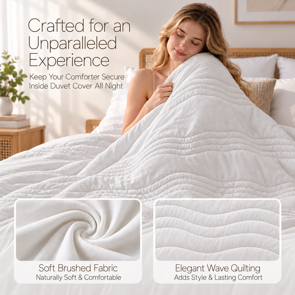 PYROEPLEEA All Season Comforter Queen 88 x 88 Inches, Ultra Soft Brushed Microfiber Down Alternative Comforter, Lightweight Wave Quilted Bedding, Machine Washable, White