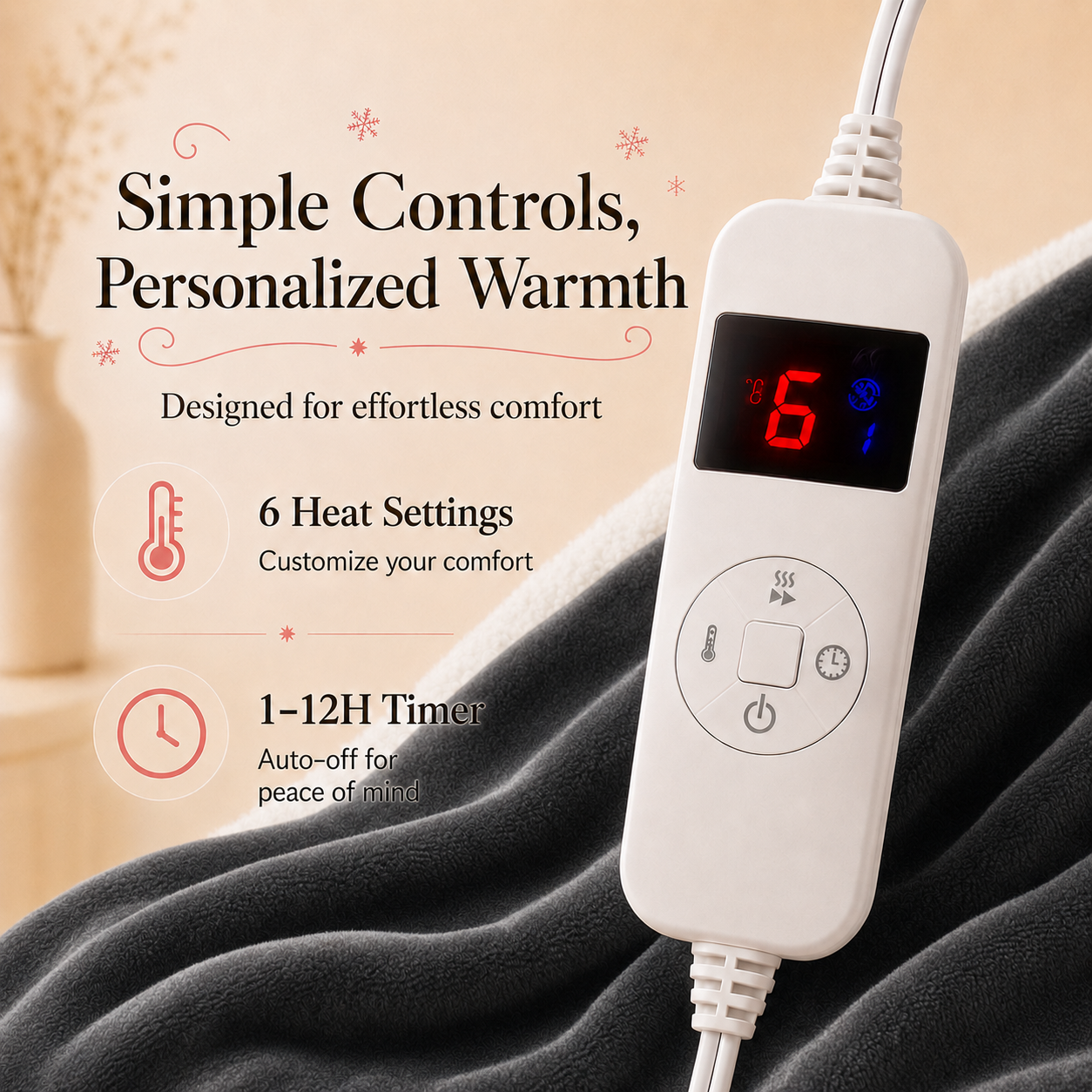 PYROEPLEEA Heated Electric Blanket Twin 62 x 84 in, Flannel Sherpa, 6 Heat Settings, 1-12 Hour Auto Off, Machine Washable for Bed or Couch-Dark Gray