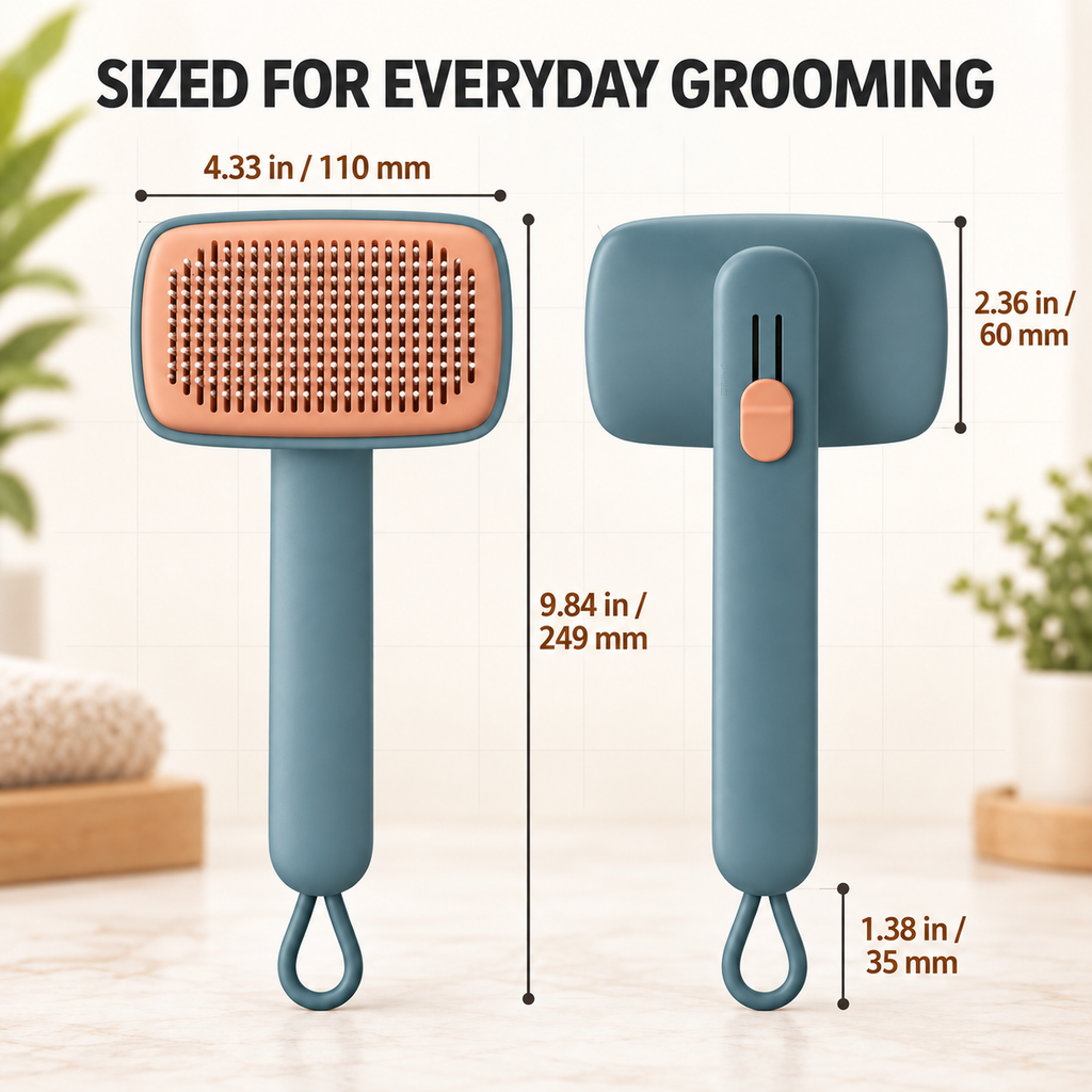 PYROEPLEEA Self-Cleaning Slicker Brush for Dogs and Cats, Push-Button Pet Grooming Tool, Green, 1 Count