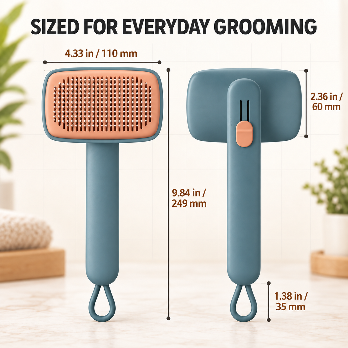 PYROEPLEEA Self-Cleaning Slicker Brush for Dogs and Cats, Push-Button Pet Grooming Tool, Green, 1 Count