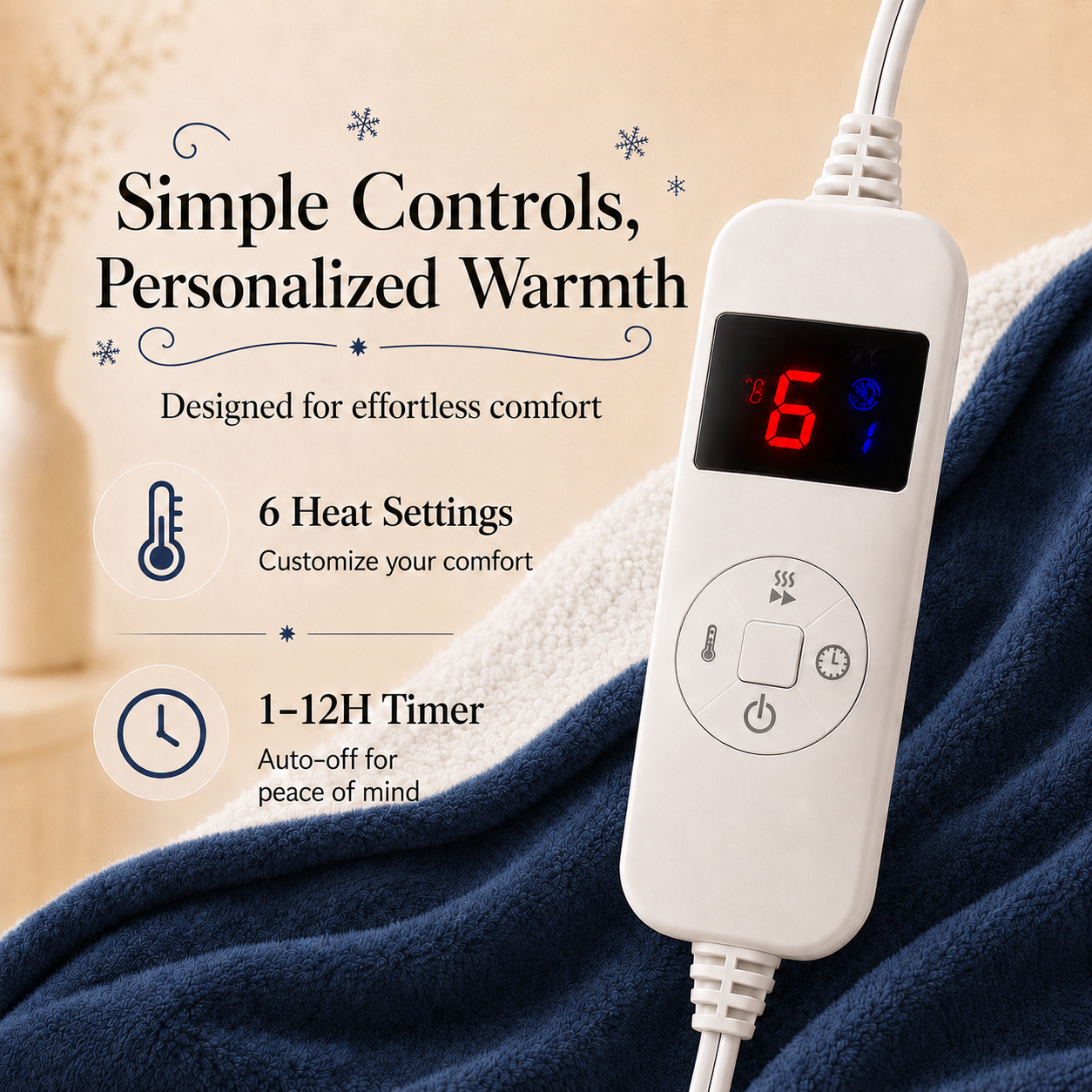 PYROEPLEEA Heated Throw Blanket 50 x 60 in, Flannel Sherpa, 6 Heat Settings, 1-12 Hour Auto Off, Machine Washable for Couch or Bed-Dark Blue