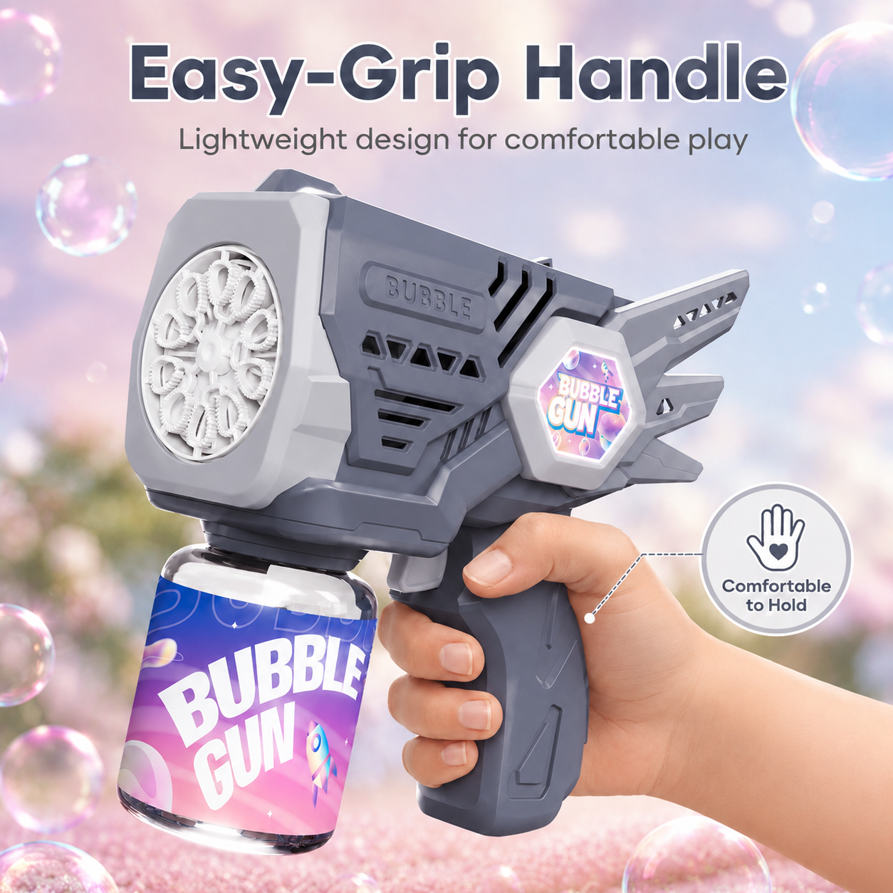 PYROEPLEEA Electric Bubble Gun, Gray 10-Hole High Output Automatic Portable Bubble Blaster, Kids Outdoor Play Toy