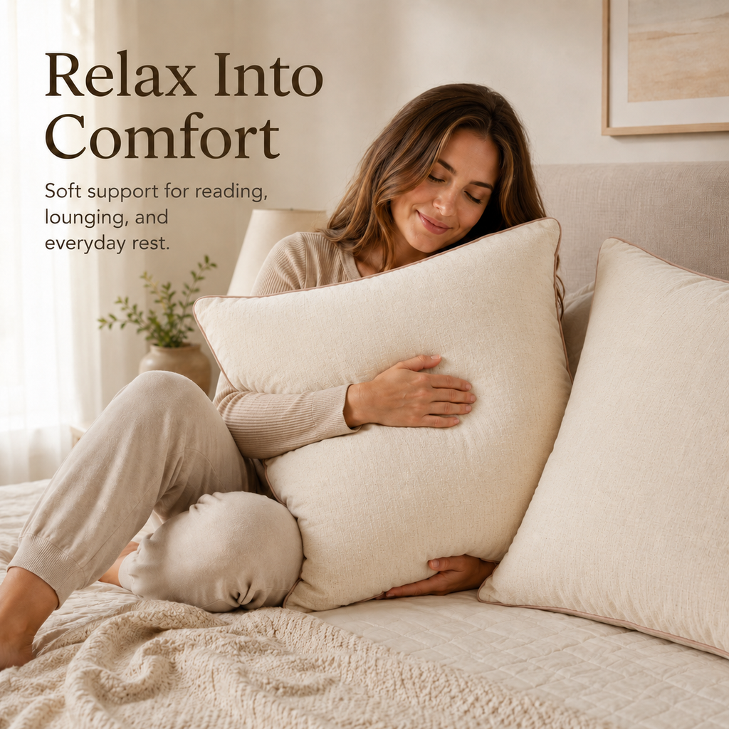 Premium Cotton Linen Pillow - Ultra Soft & Breathable, Fluffy Supportive Sleeping Pillow for All Sleep Positions, Machine Washable, Light Beige