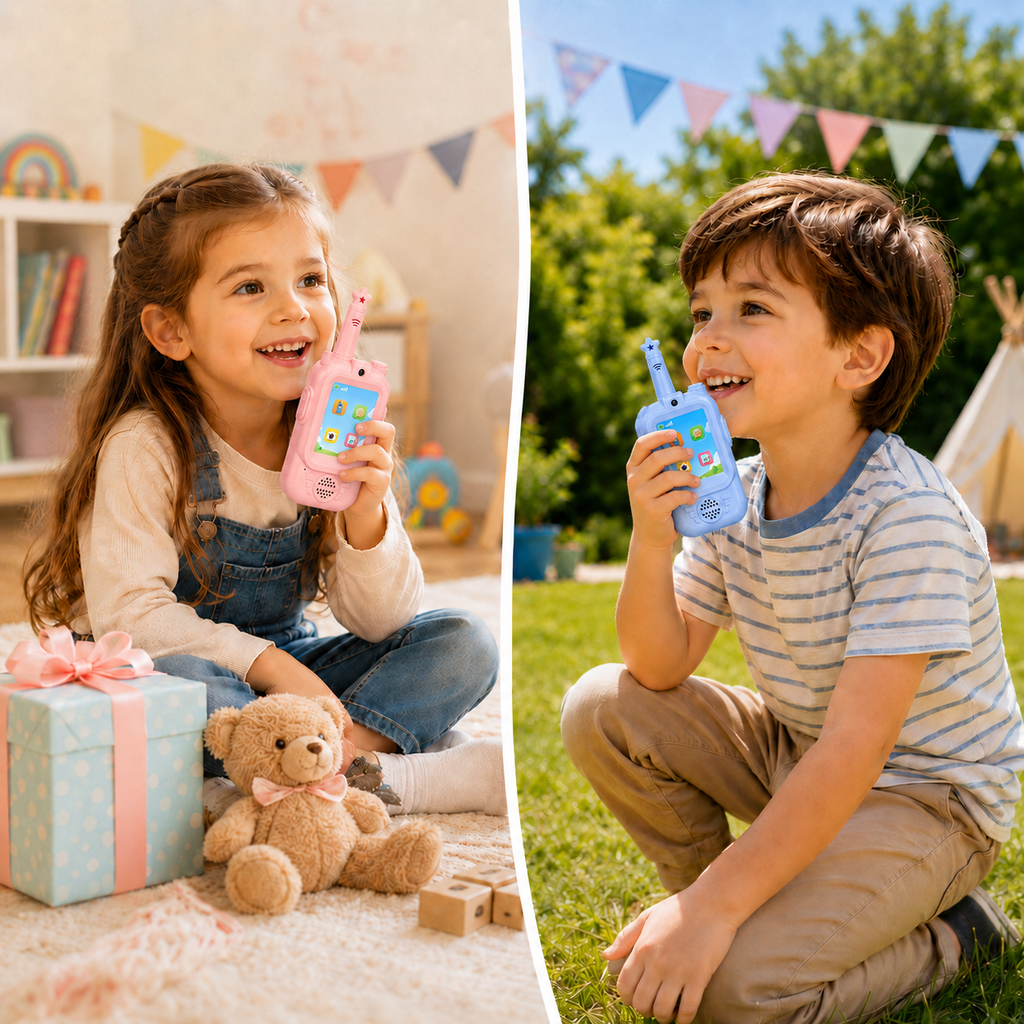 PYROEPLEEA Video Walkie Talkies for Kids 2 Pack, Rechargeable Long Range Two Way Radios with Screen, Camera & Voice Changer, Outdoor Toys