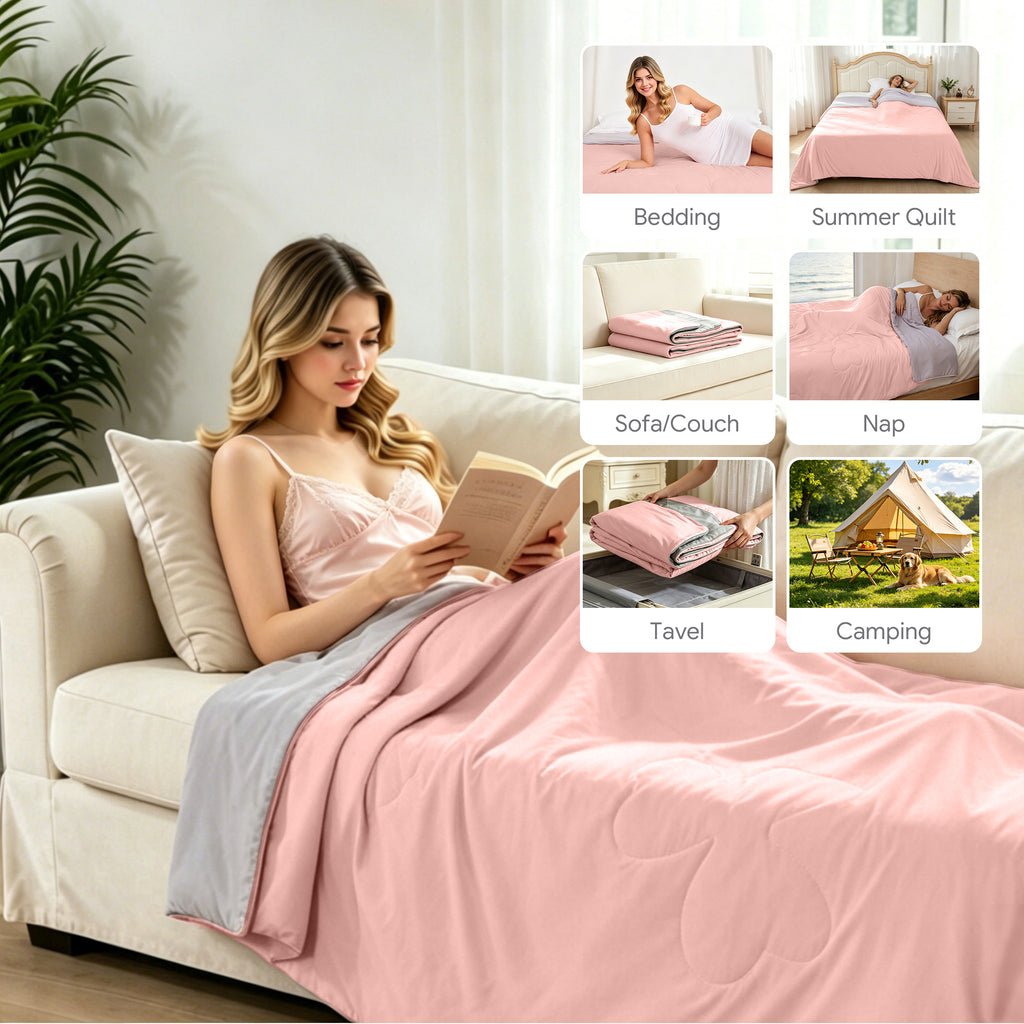 PYROEPLEEA Cooling Blanket for Hot Sleepers Queen Size (90" x 90"), Lightweight Breathable Summer Cooling Comforter for Night Sweats, Clover Pink