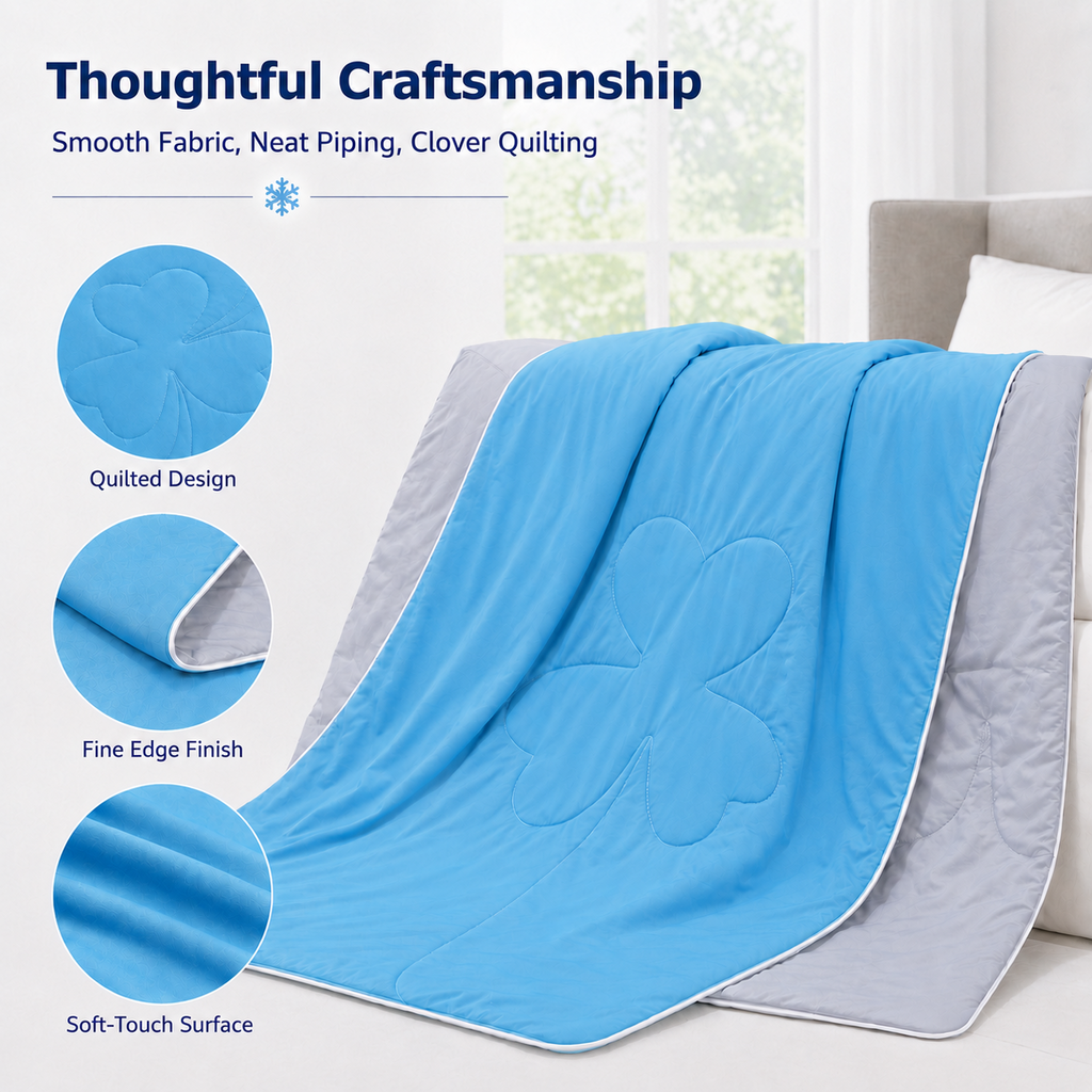 PYROEPLEEA 90" x 90" Cooling Blanket Queen Size for Hot Sleepers, Lightweight Breathable Soft Blanket for Night Sweats, Bed Sofa Travel, Clover Blue
