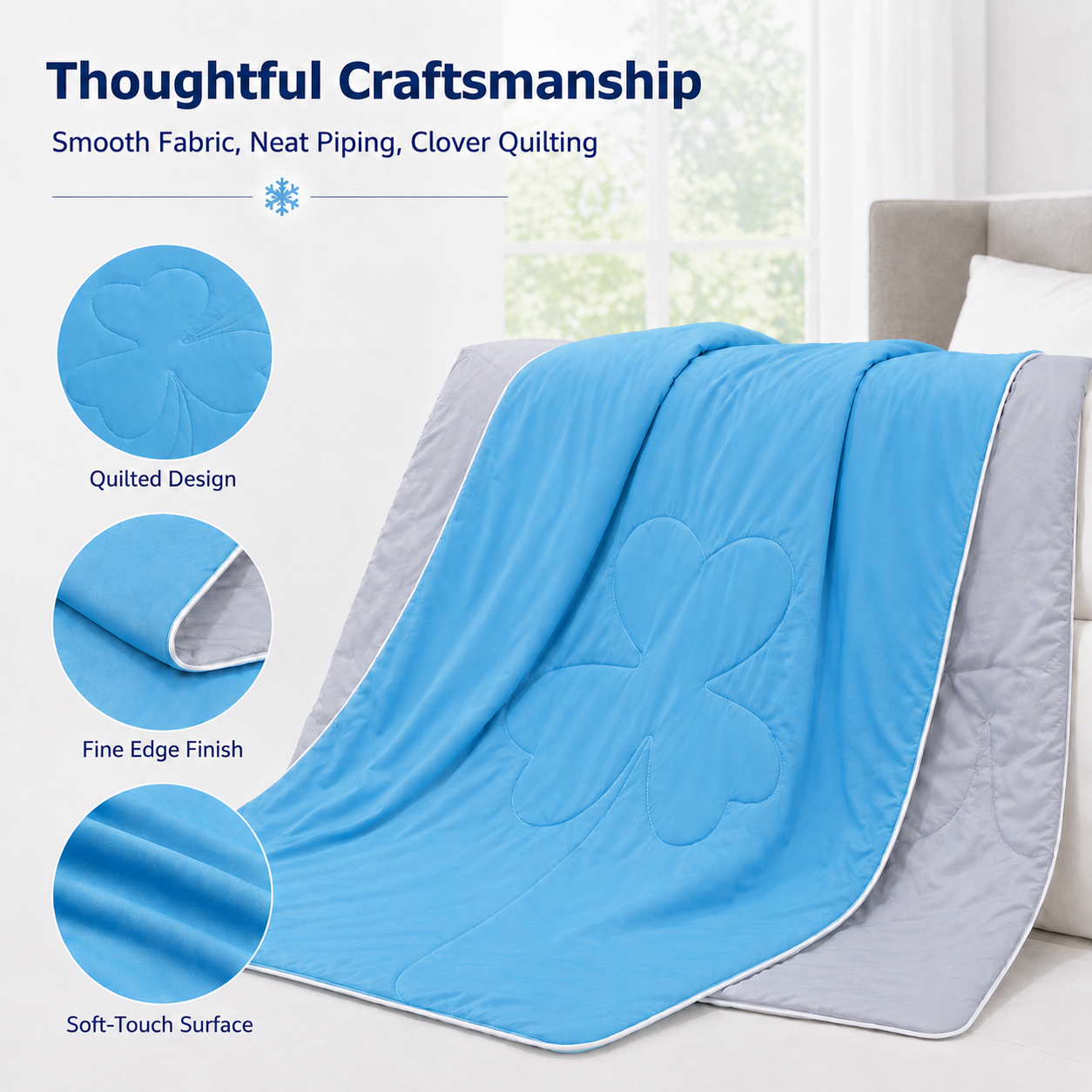 PYROEPLEEA 90" x 90" Cooling Blanket Queen Size for Hot Sleepers, Lightweight Breathable Soft Blanket for Night Sweats, Bed Sofa Travel, Clover Blue