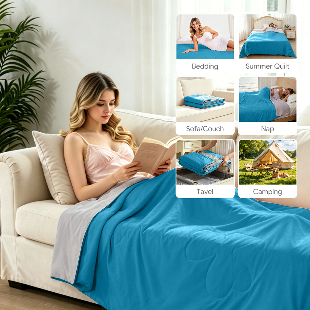 PYROEPLEEA Cooling Blanket for Hot Sleepers Queen Size (90" x 90"), Lightweight Breathable Summer Cooling Comforter for Night Sweats, Clover Blue